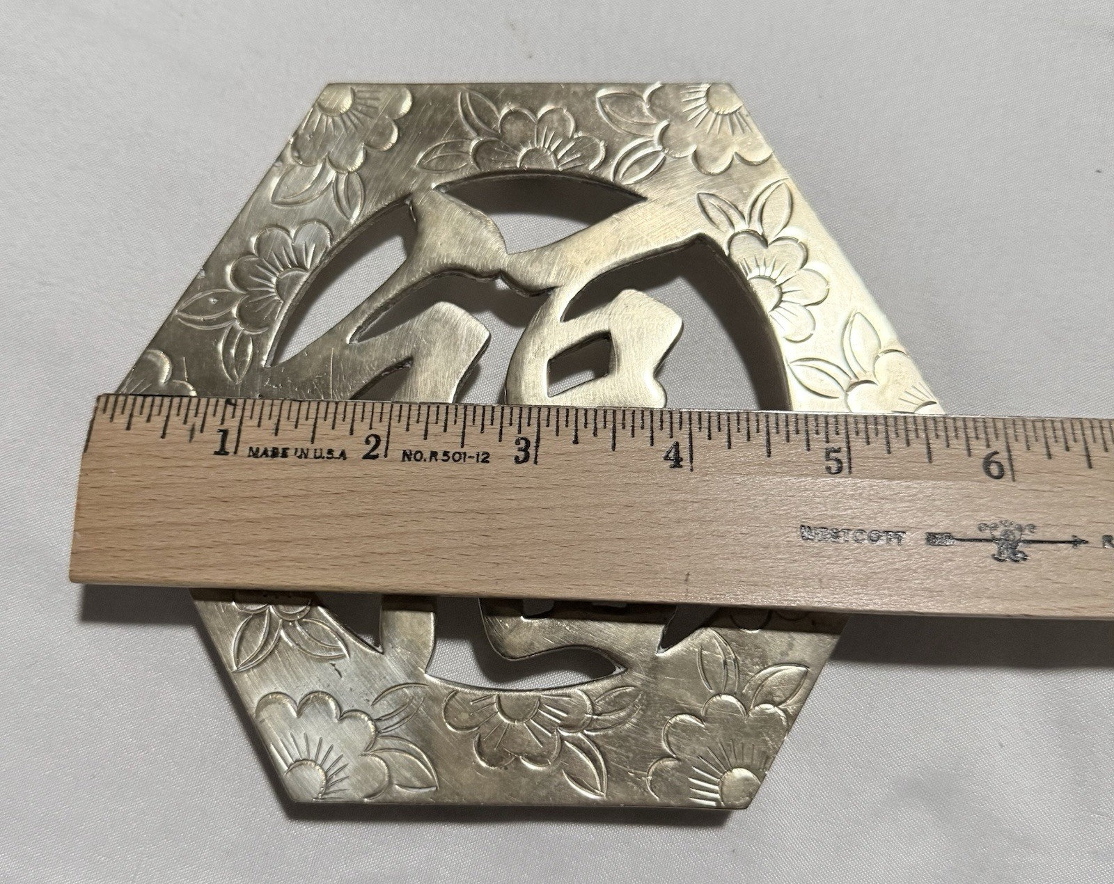 Chinese Symbol Good Fortune Brass Trivet Home Decor