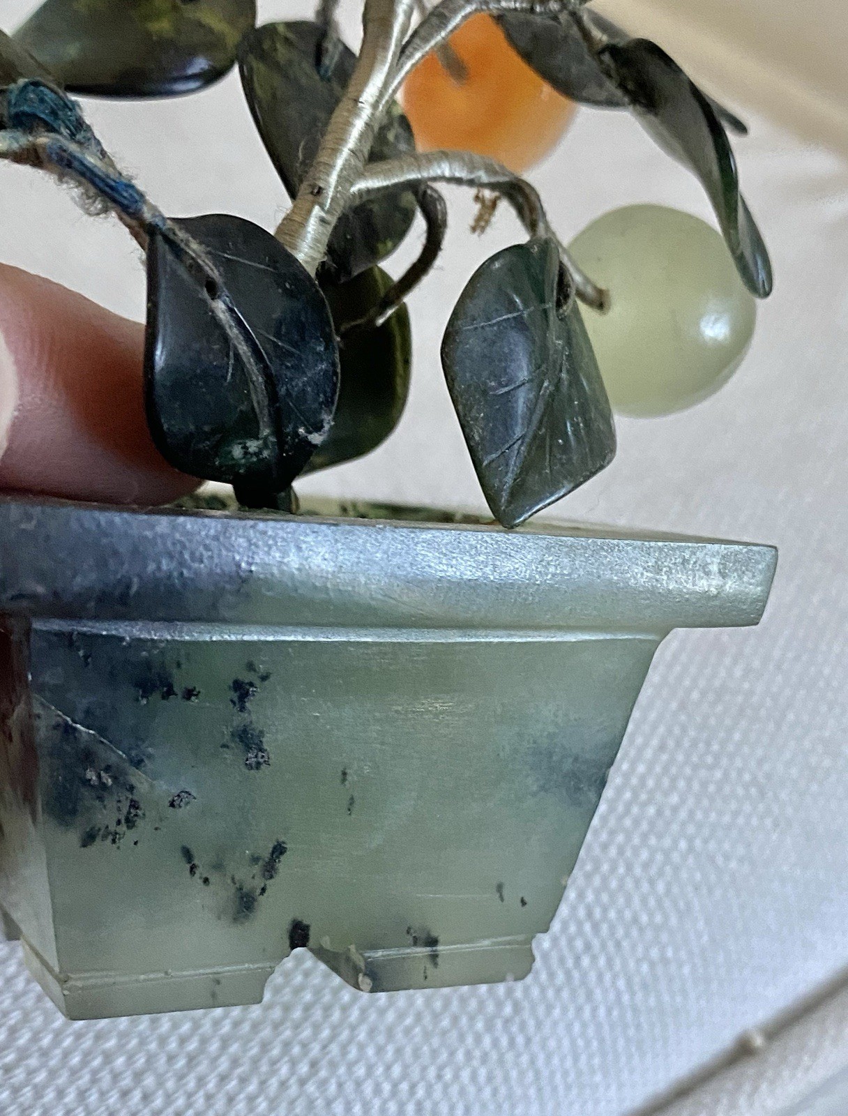 Vtg Chinese Asian Fruit BONSAI TREE JADE CARNELIAN Rock Crystal Soapstone 5”
