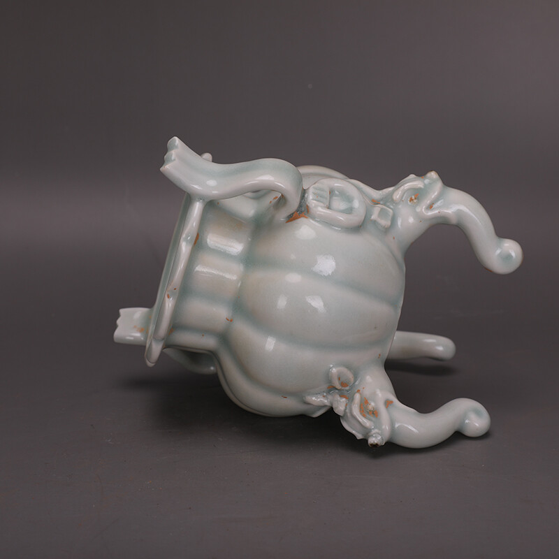 5.6″ Chinese Song Porcelain Lake Field Kiln Green Glaze Tripodia Incense Burner