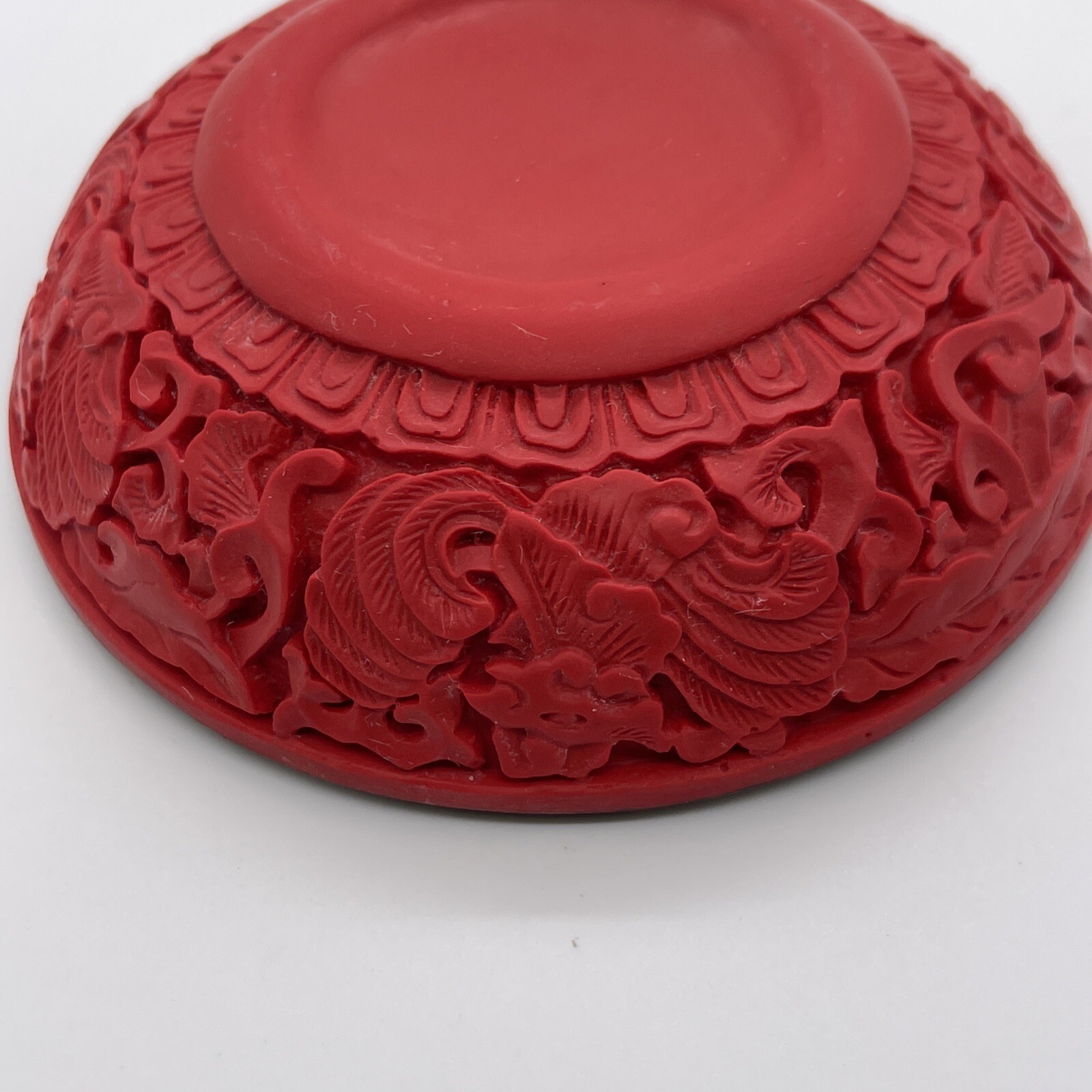 Trinket Box Cinnabar Phoenix Design on Lid & throughout Brilliant￼ Red￼ Vintage