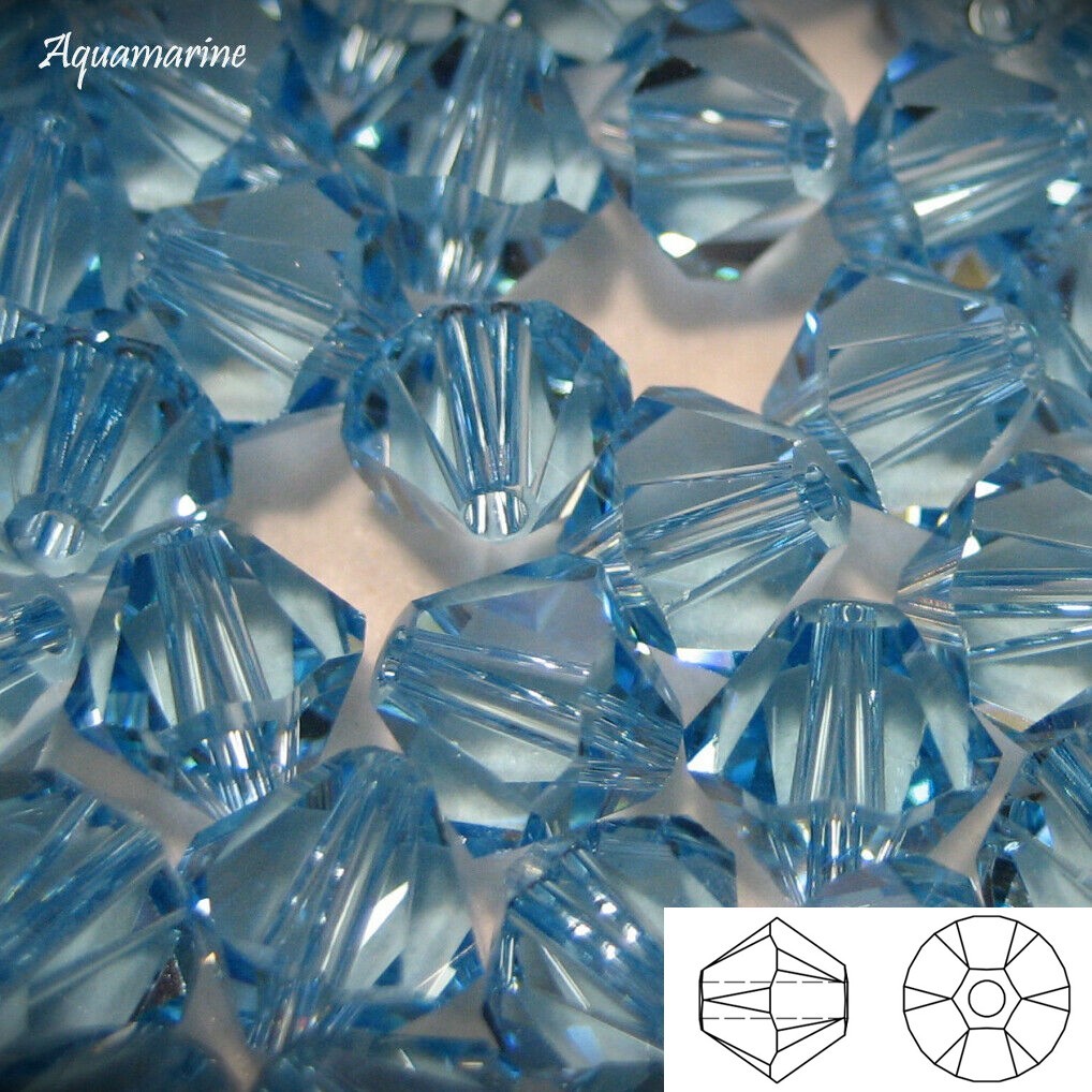 144pcs SWAROVSKI #5301 / 5328 3mm Bicone Crystal Beads Aquamarine Blue