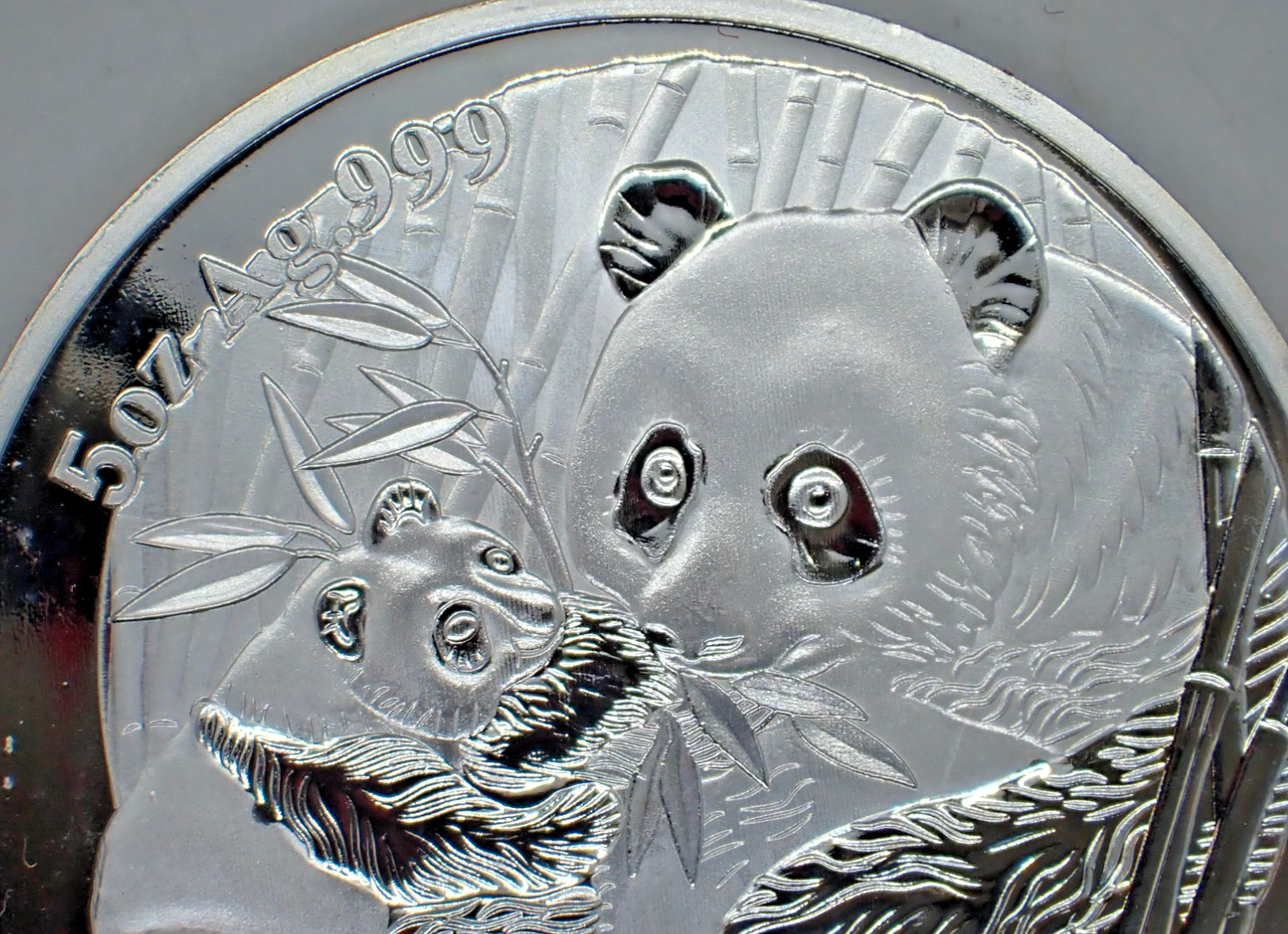 Chinese Big Silver coated Souvenir Coin Two Pandas bamboo 2005 year