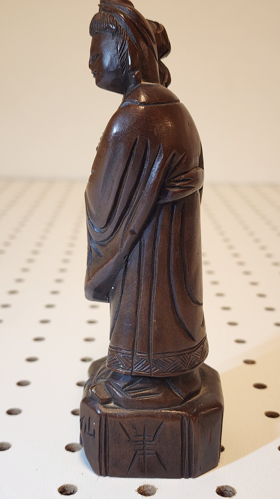 Pair Vintage Chinese Wood Carvings He Xiangu & Zhang Guo Lao Immortals 6″