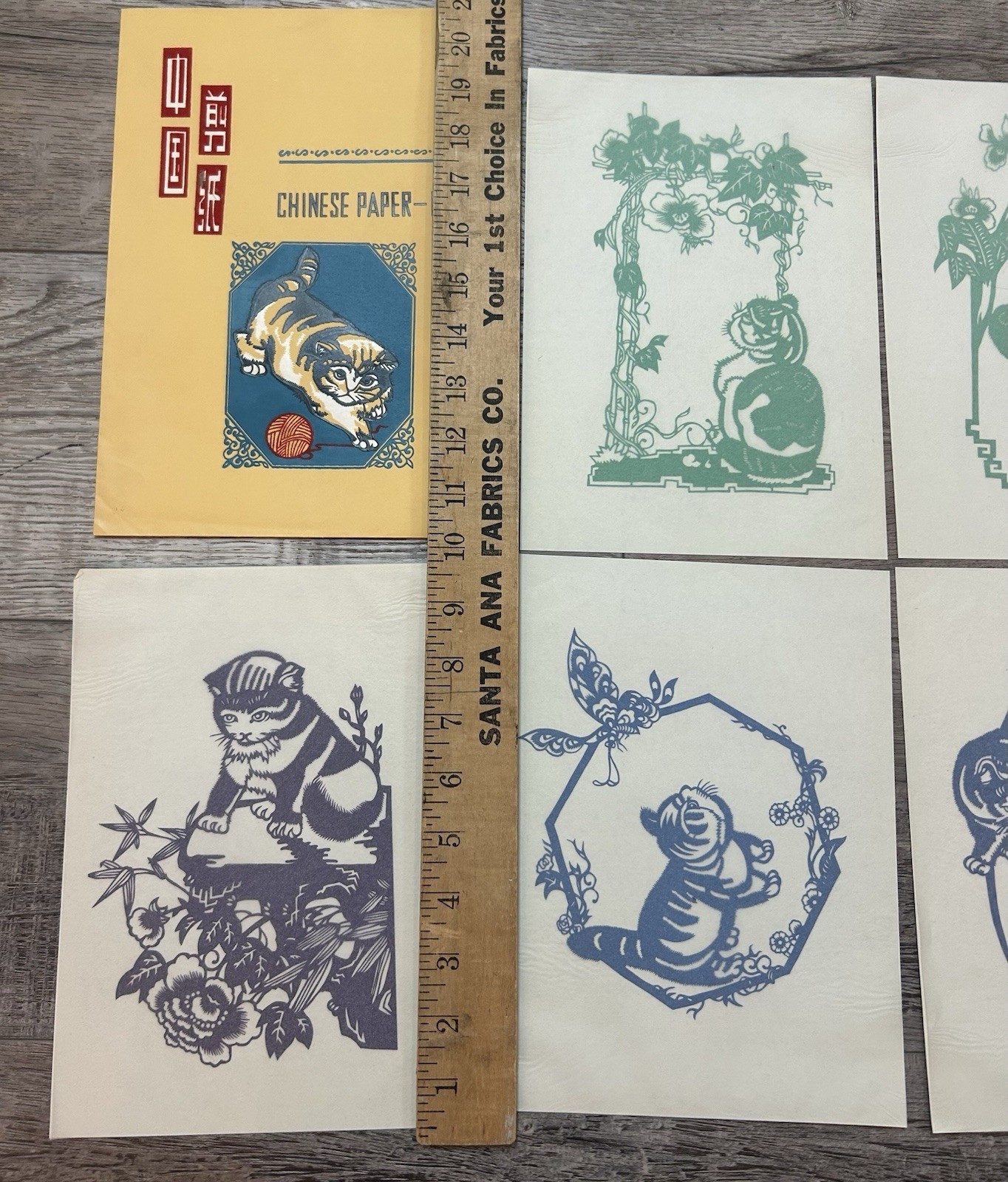 Vintage 1960’s Set of 7 Chinese Cats Paper cuts Cultural Relics Folk Art – MINT