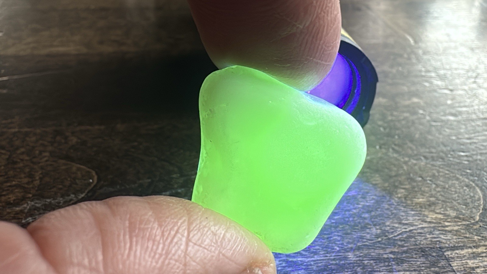 White & Clear Multi with Green UV Reactive Glow Seaham Surf-Tumbled Sea Glass