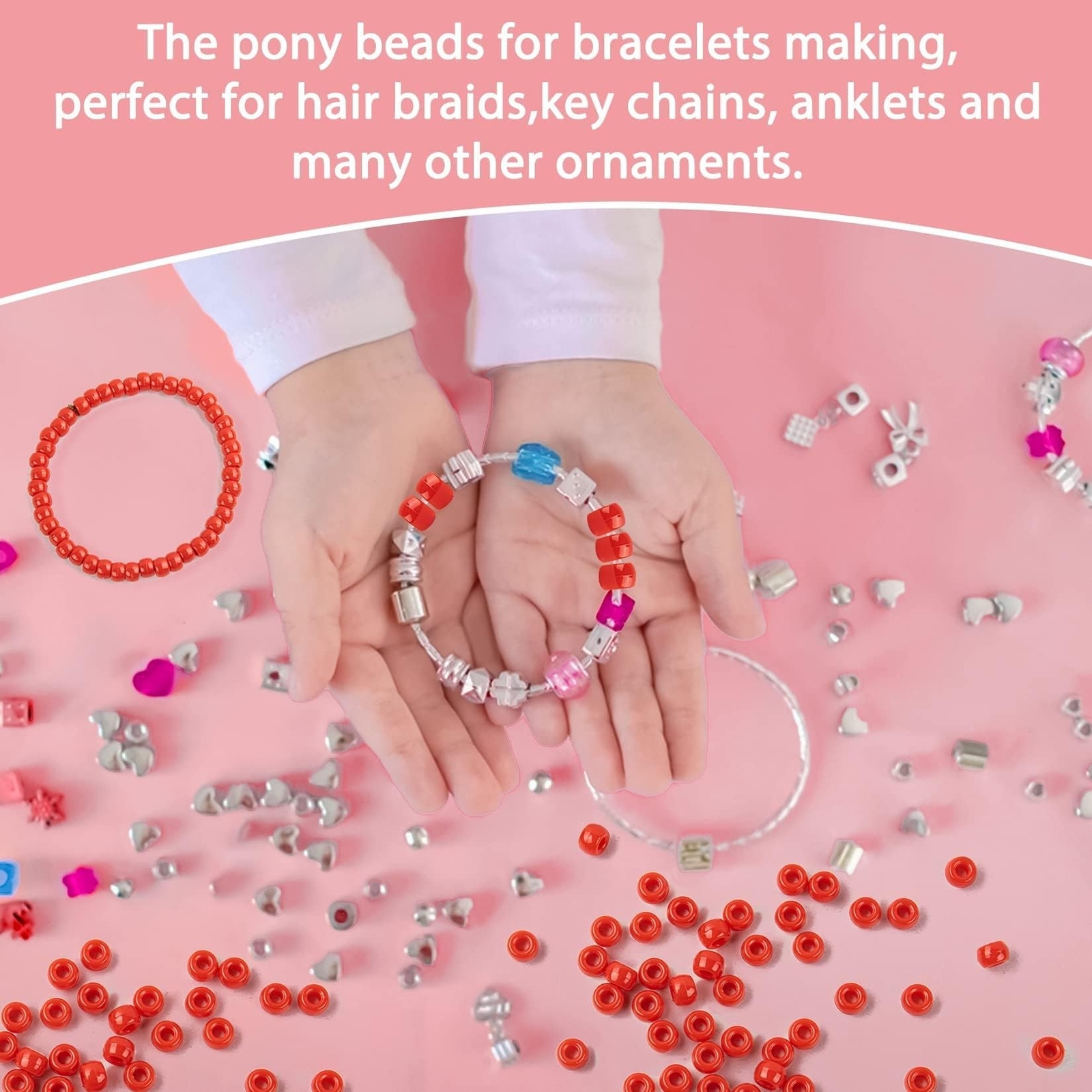 Sukh 1000+ Pcs Pony Beads – Pony Beads Bulk 6x9mm Red Color Pony Beads for Br…