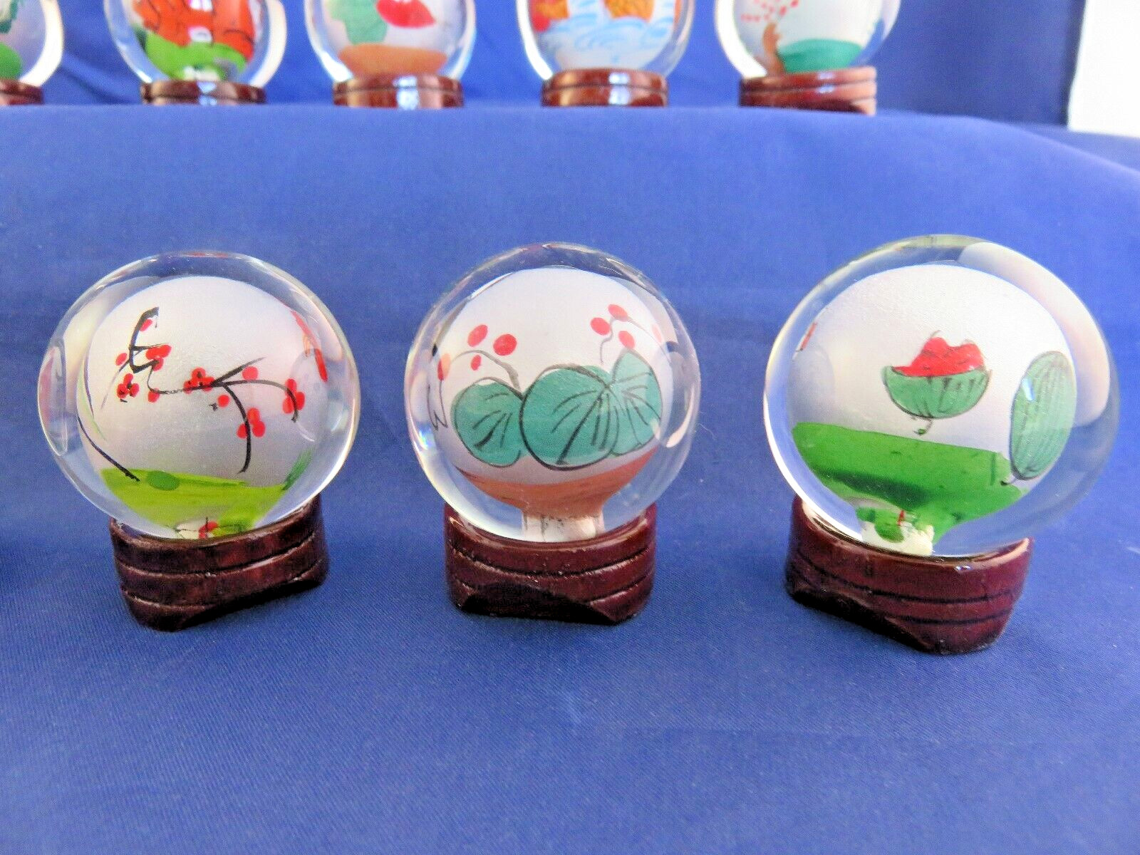 Reversed Painted Glass Balls w Chinese Zodiacs w Stands (1301)