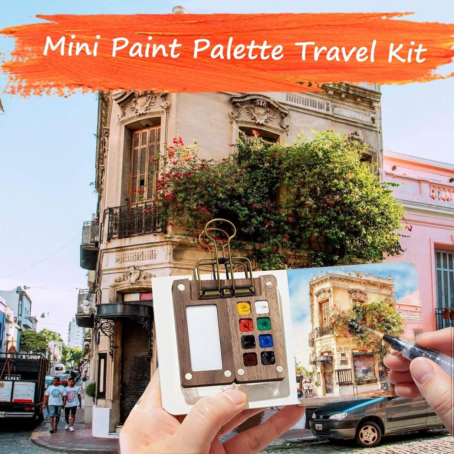 Mini Watercolor Paint Set Pocket Travel Water Color Set with 16 Color Sketchbook