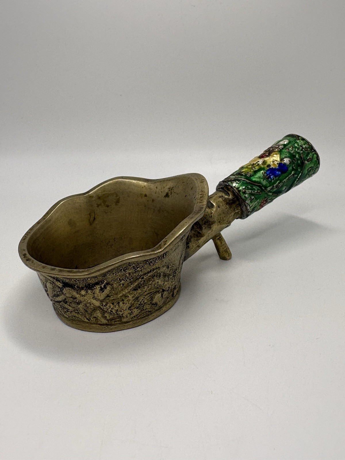 Vintage Chinese silk iron or coal iron with Cloisonné enamel handle