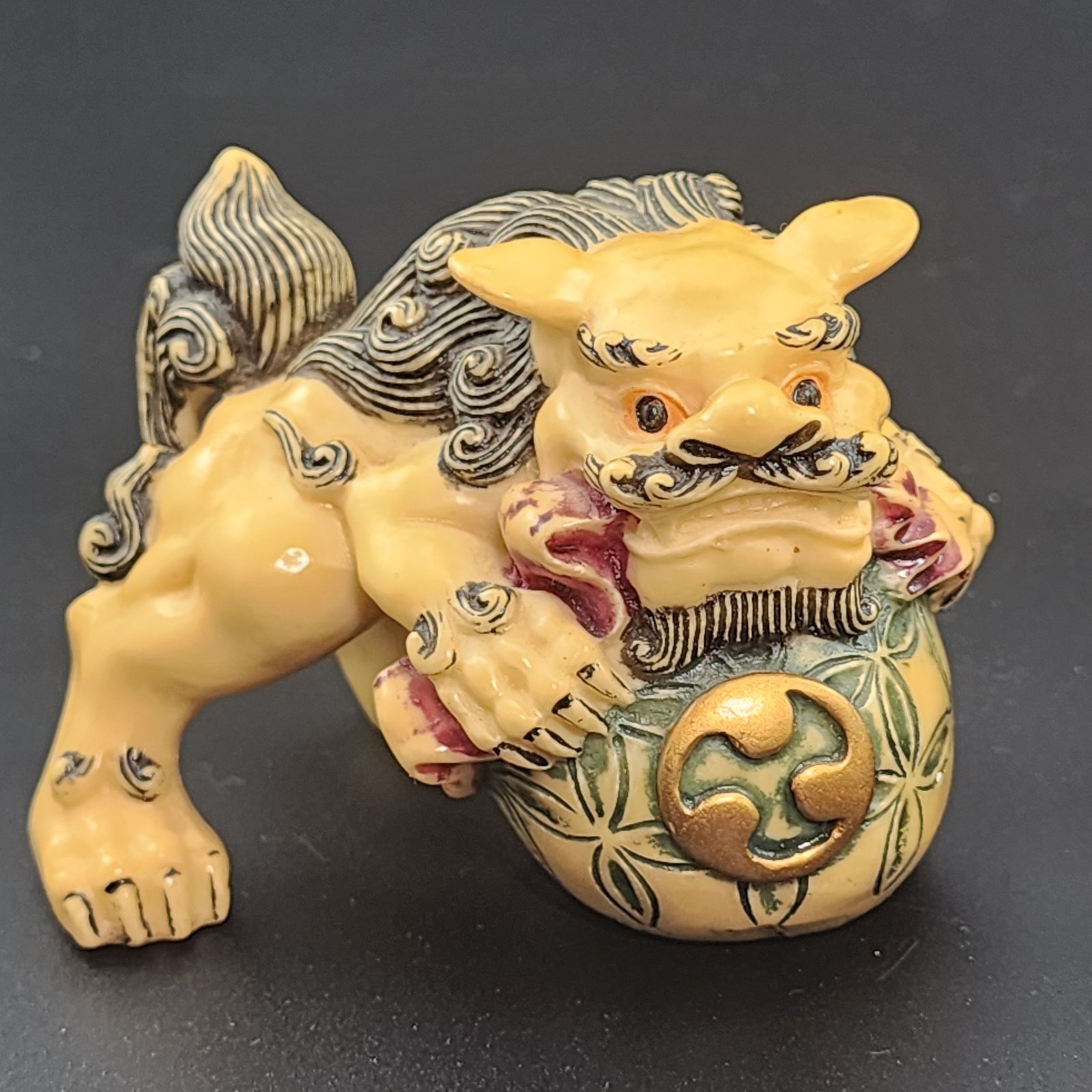 Pair Oriental Foo Fu Dog Figures Khara 2 Lions Vintage 2.5″h X 3″l Resin MCM
