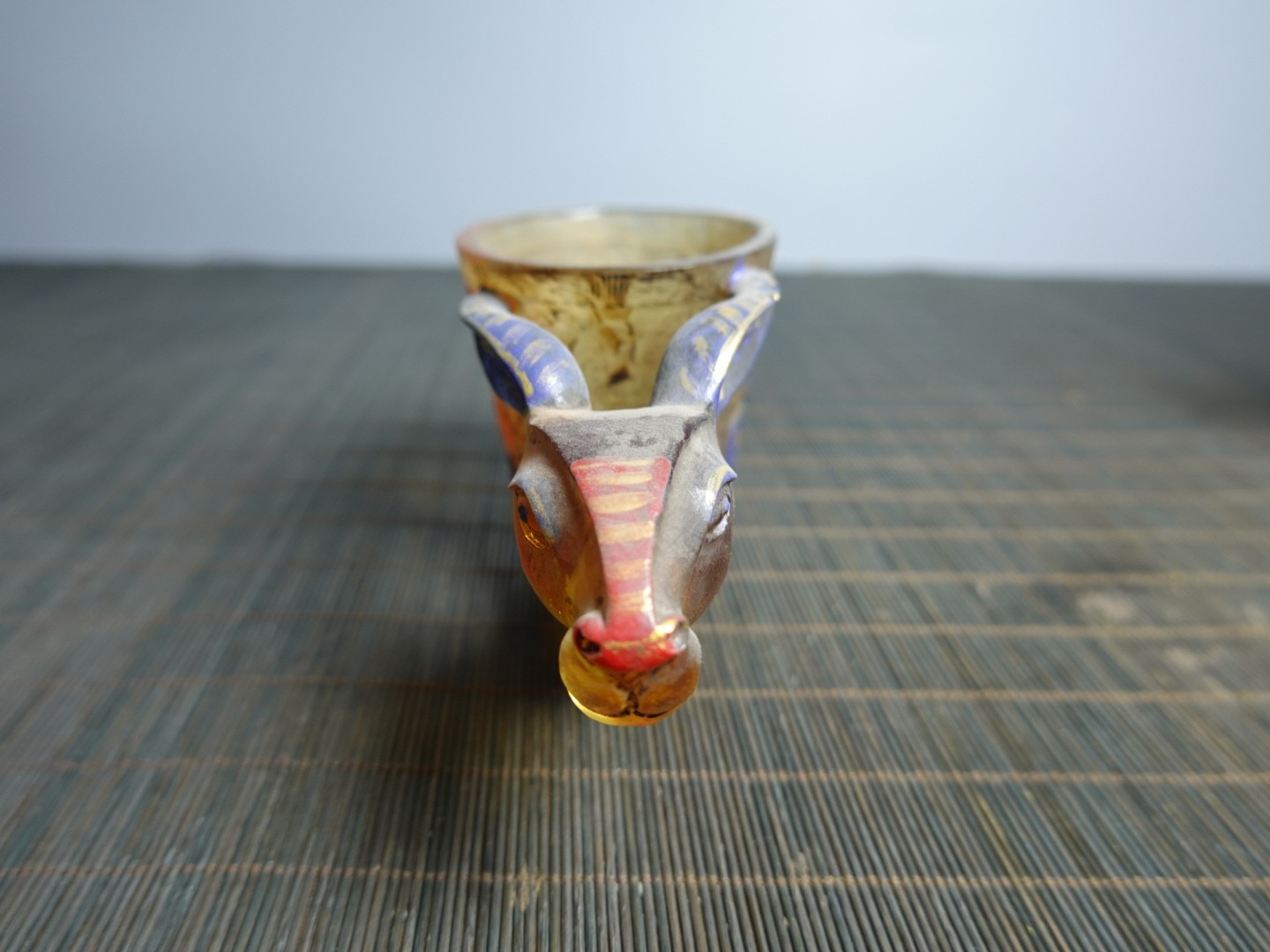 5.5″ Collect China Coloured Glaze Painted Cloud Dragons Rabbit-head Holding Cup