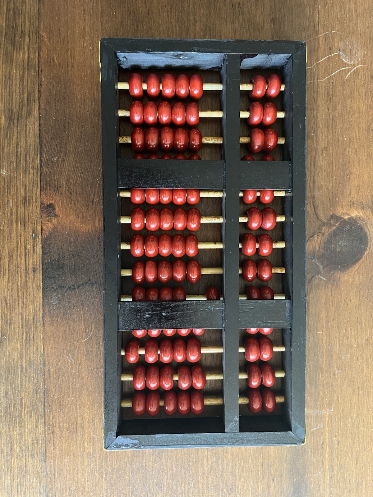 RARE Vintage Chinese Abacus Wood & Brass 13 Rows 91 Red Beads Lotus-Flower Brand