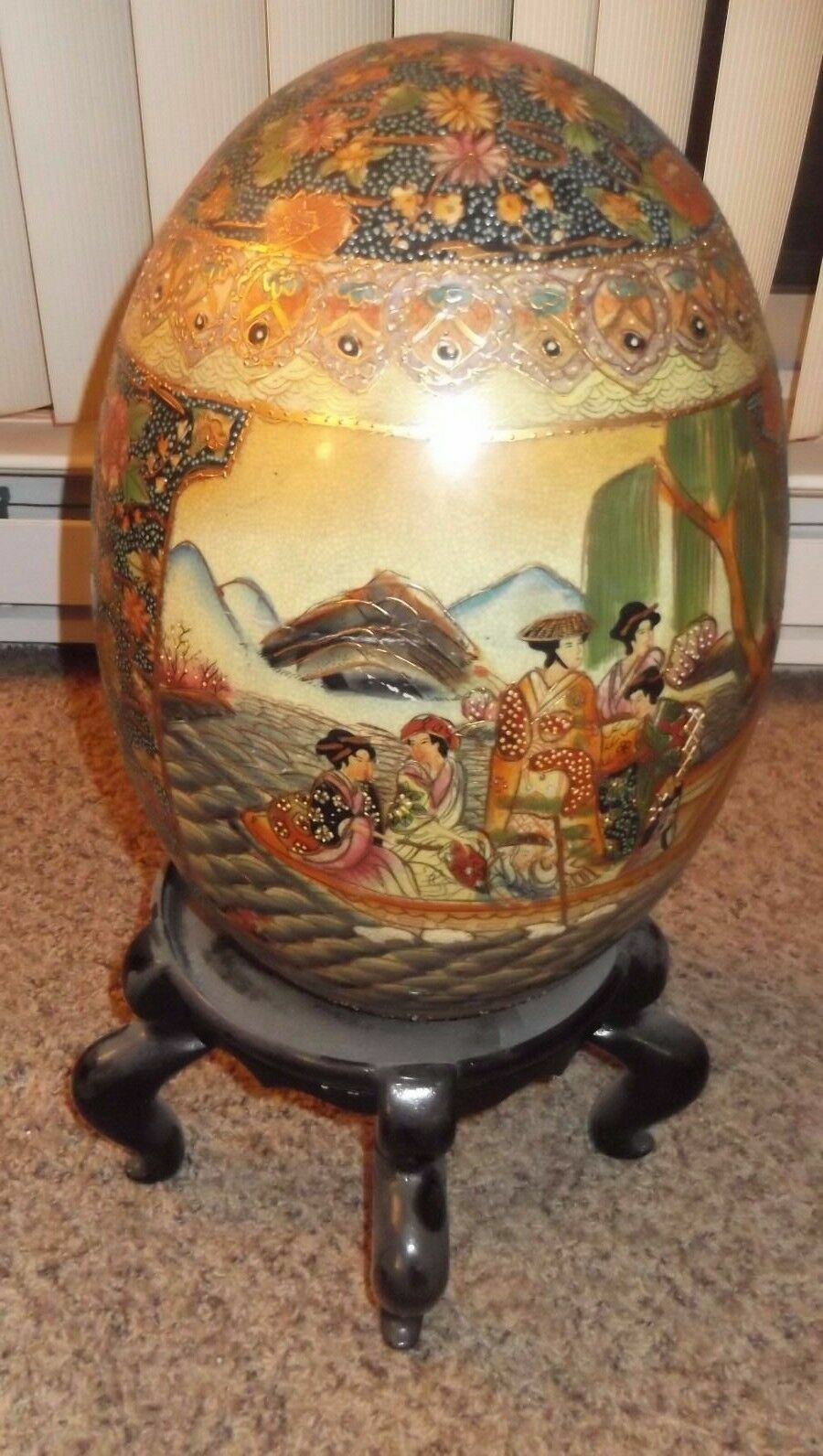 Vintage Chinese Asian Black Lacquer Finish Display Stand Holder Vase Lamp Base