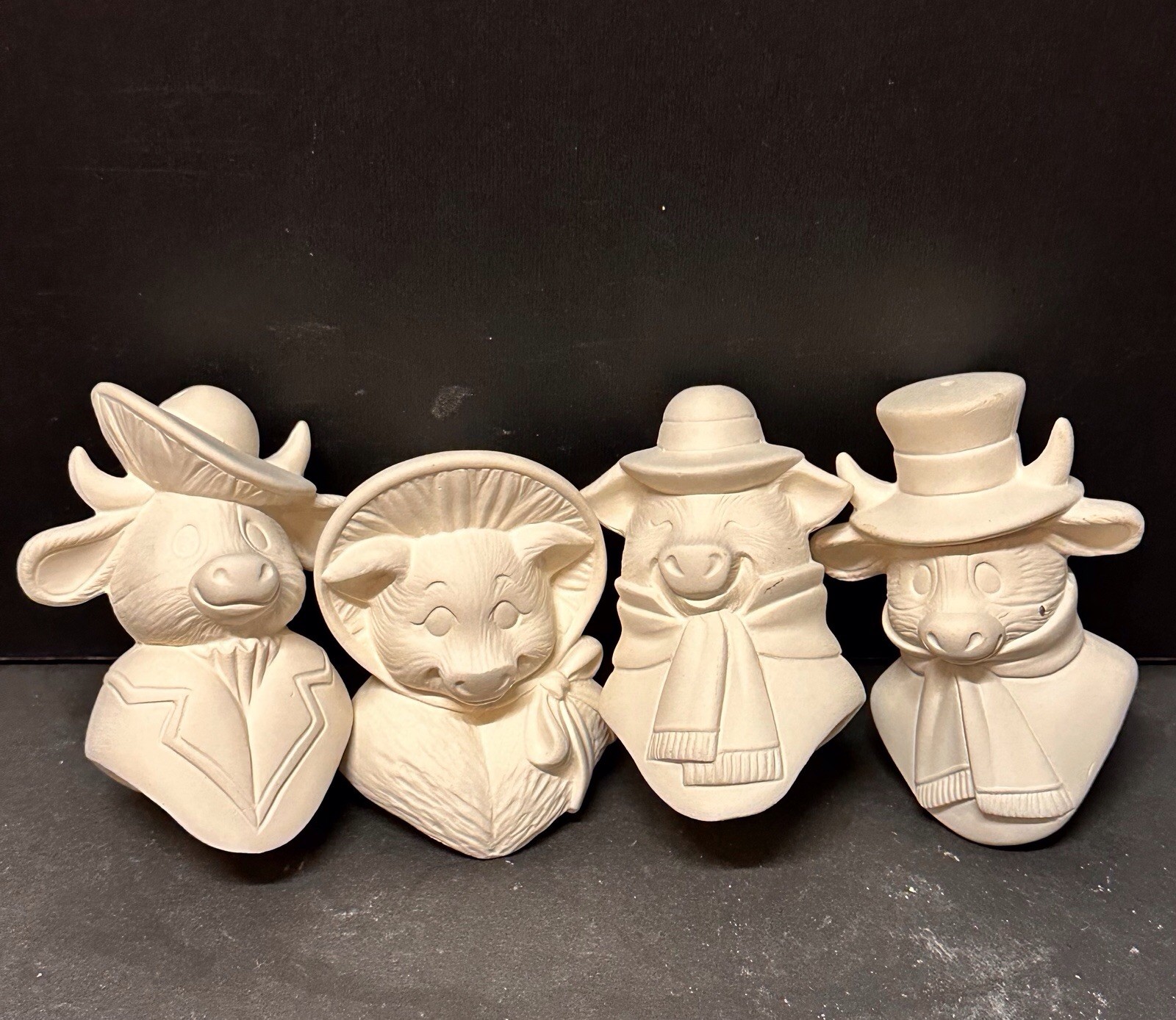 Ceramic Bisque Male Female Cows & Pigs Heads For Doll Crafting Ready To Paint