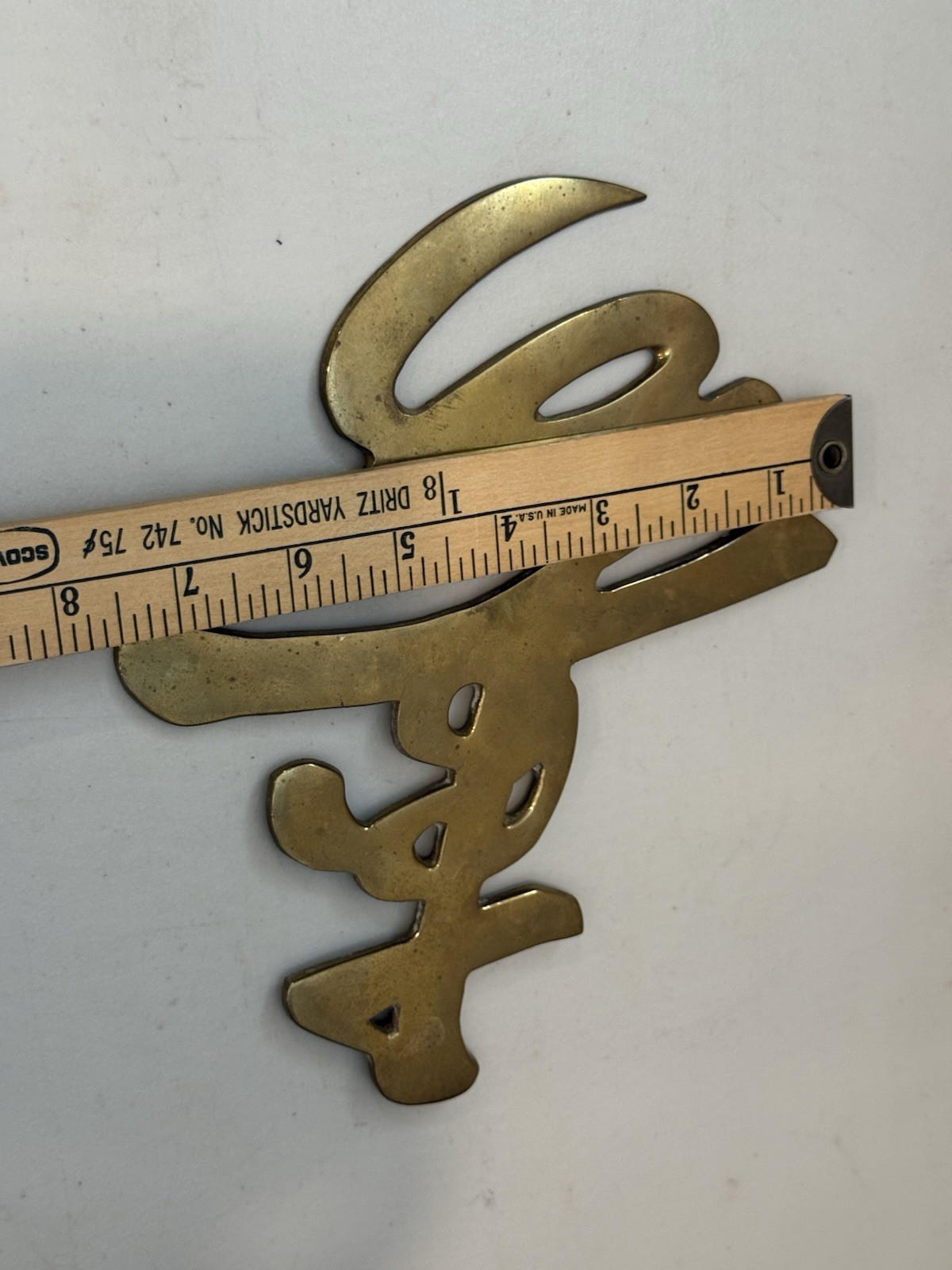 VTG Chinese Asian Brass Calligraphy Plaque Fen Shui Longevity 1950’s Wall Decor