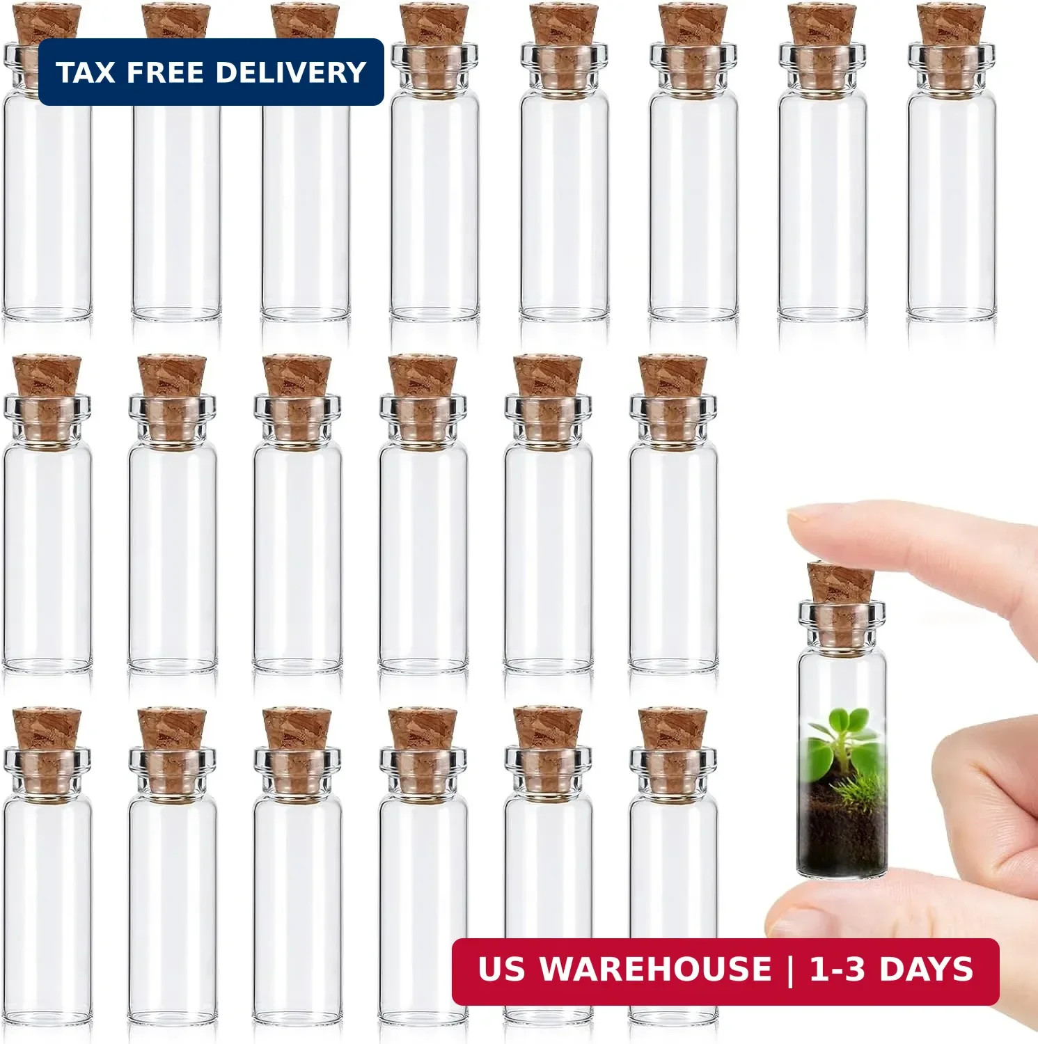 20 Pcs Small Glass Bottles with Cork, 2ml Small Tiny Glass Jars with Lids | Tran