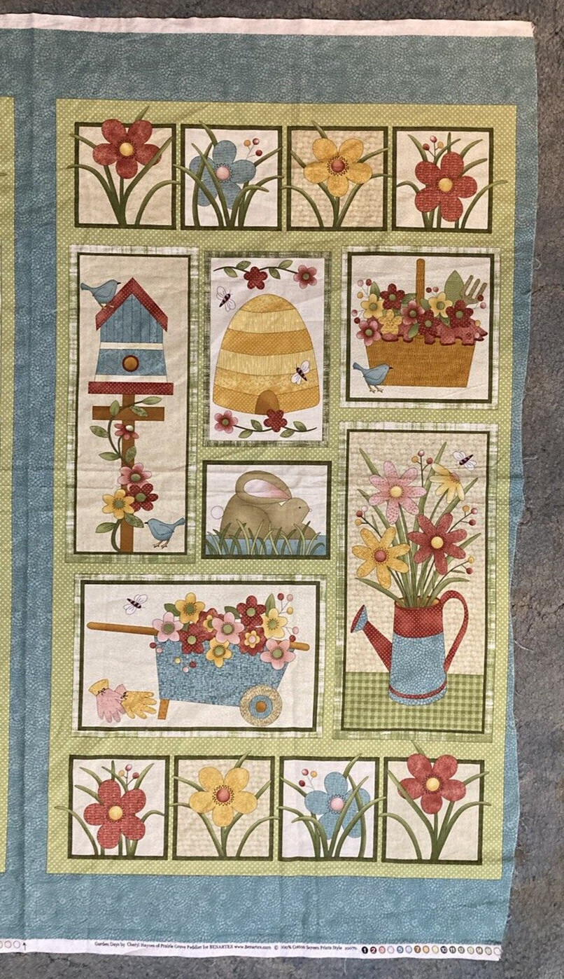 Rare 2 Garden Days Fabric panels by Cheryl Haynes of Prairie Grove Peddler#10070