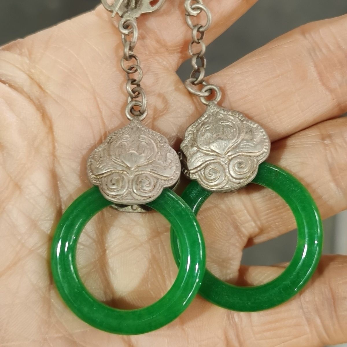 Collect Antique China Silver gemstone pendant Gem Jewelry pendant jade pendant