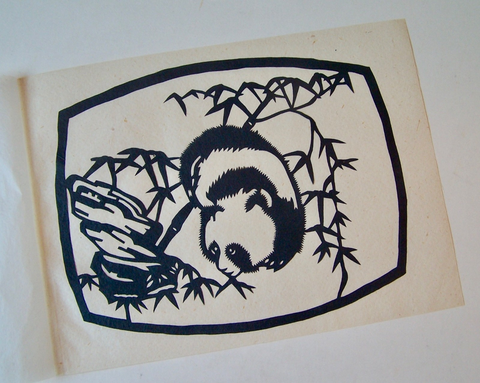 6 VINTAGE CHINESE PAPER CUTS IN ORIGINAL FOLDER PANDAS 6.5 X 5.25″ UNFRAMED