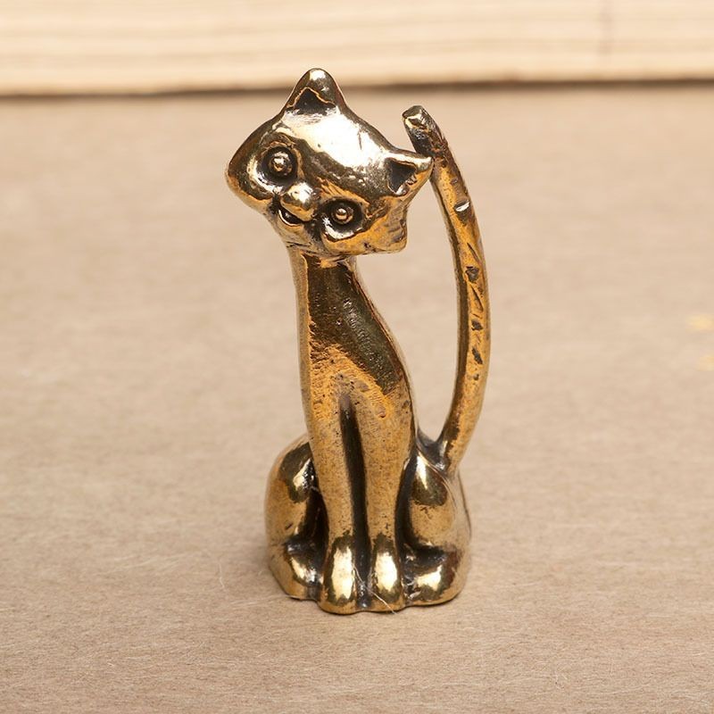 Brass Solid Cat Ornament Set 3pcs Tea Pet Office Desk Copper Cat Decor