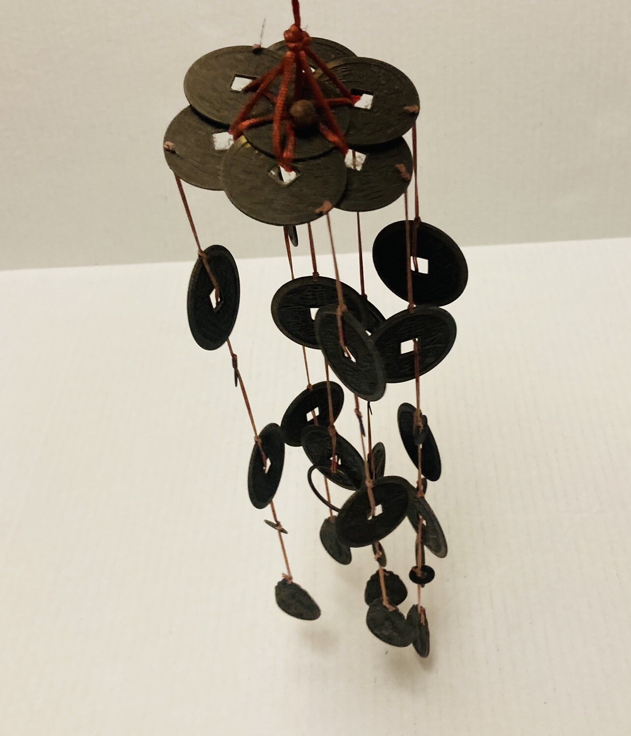Rare 1950s Chinese Coin Token Wind Chime Feng Shui Buddha Qwan Yin Charm Art X