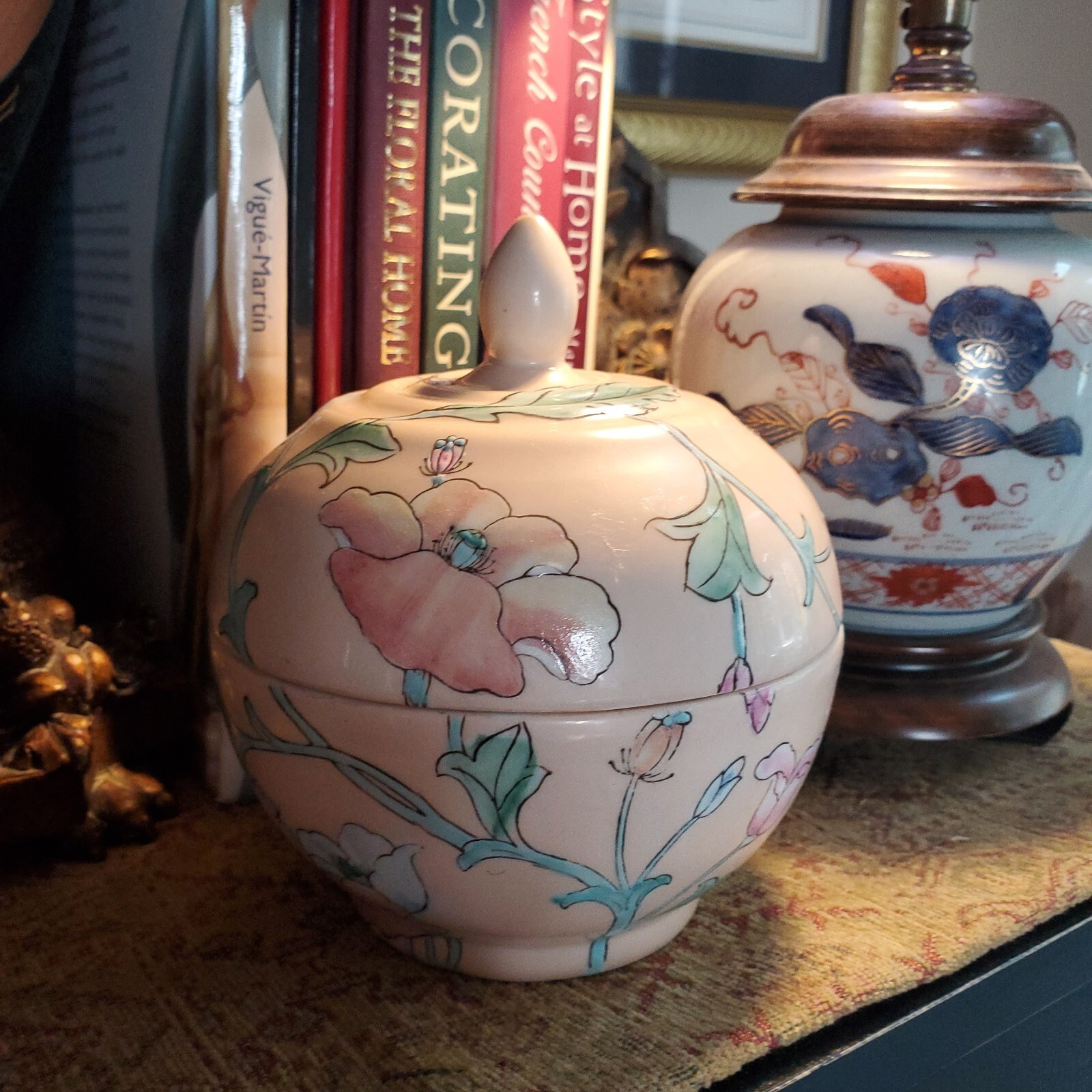 Pink Lidded Dish Toyo Whispering Garden HFP Macau Floral Ceramic Bowl Lid