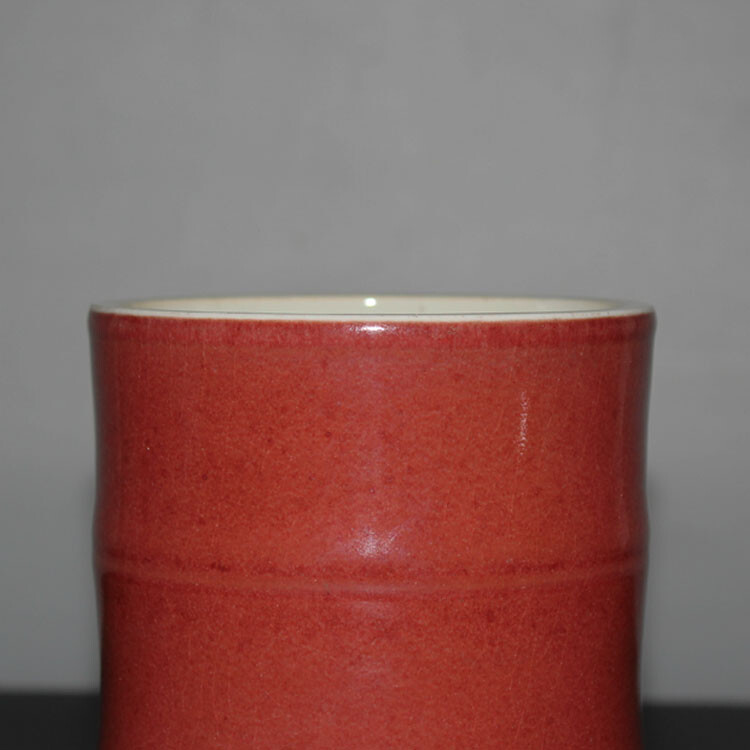 3.9″ China Single Colour Glaze Porcelain Cowpea Red Fambe Bamboo Joint Brush Pot
