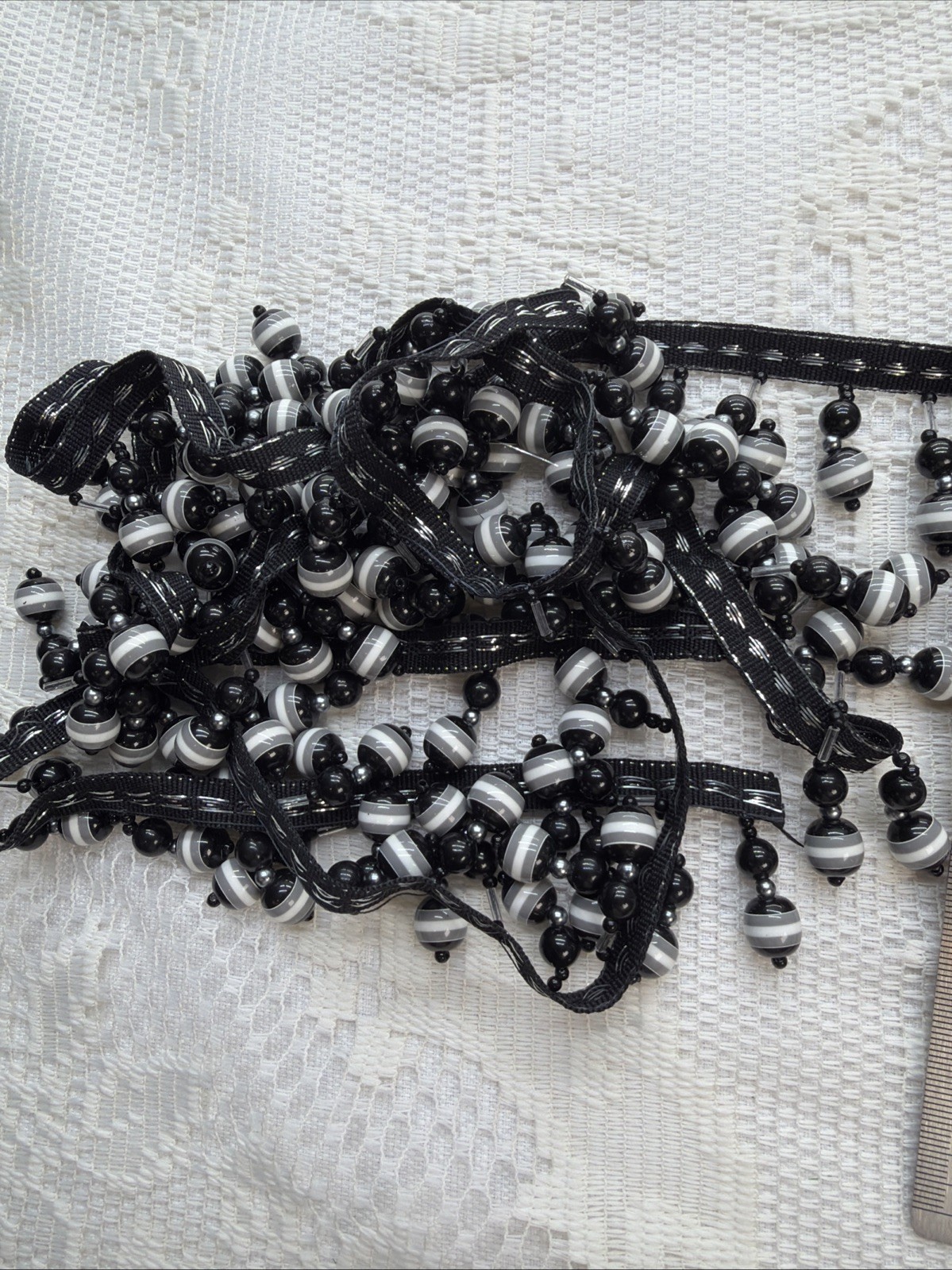 Black White Bead Ball Fringe 1.5″ Trim 2 yards Never used