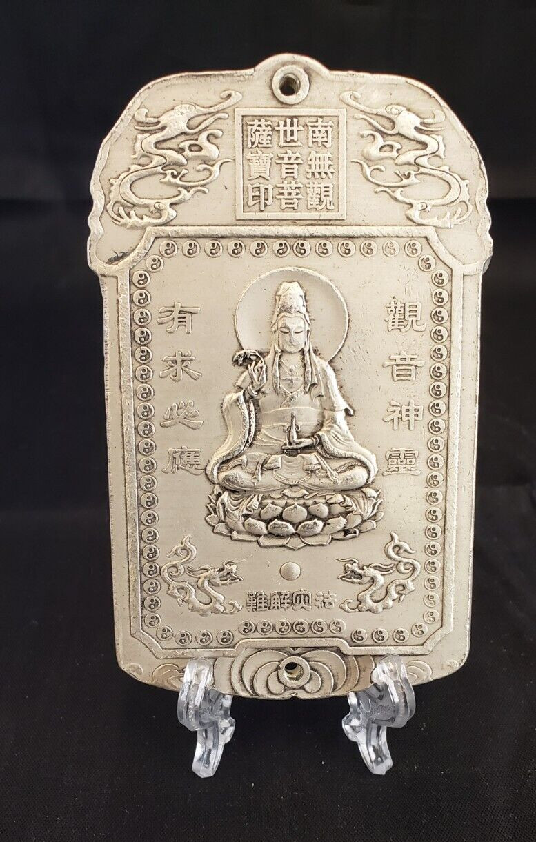 Quan Yin Goddess Of Mercy Chinese Silver Scroll Weigh 5510