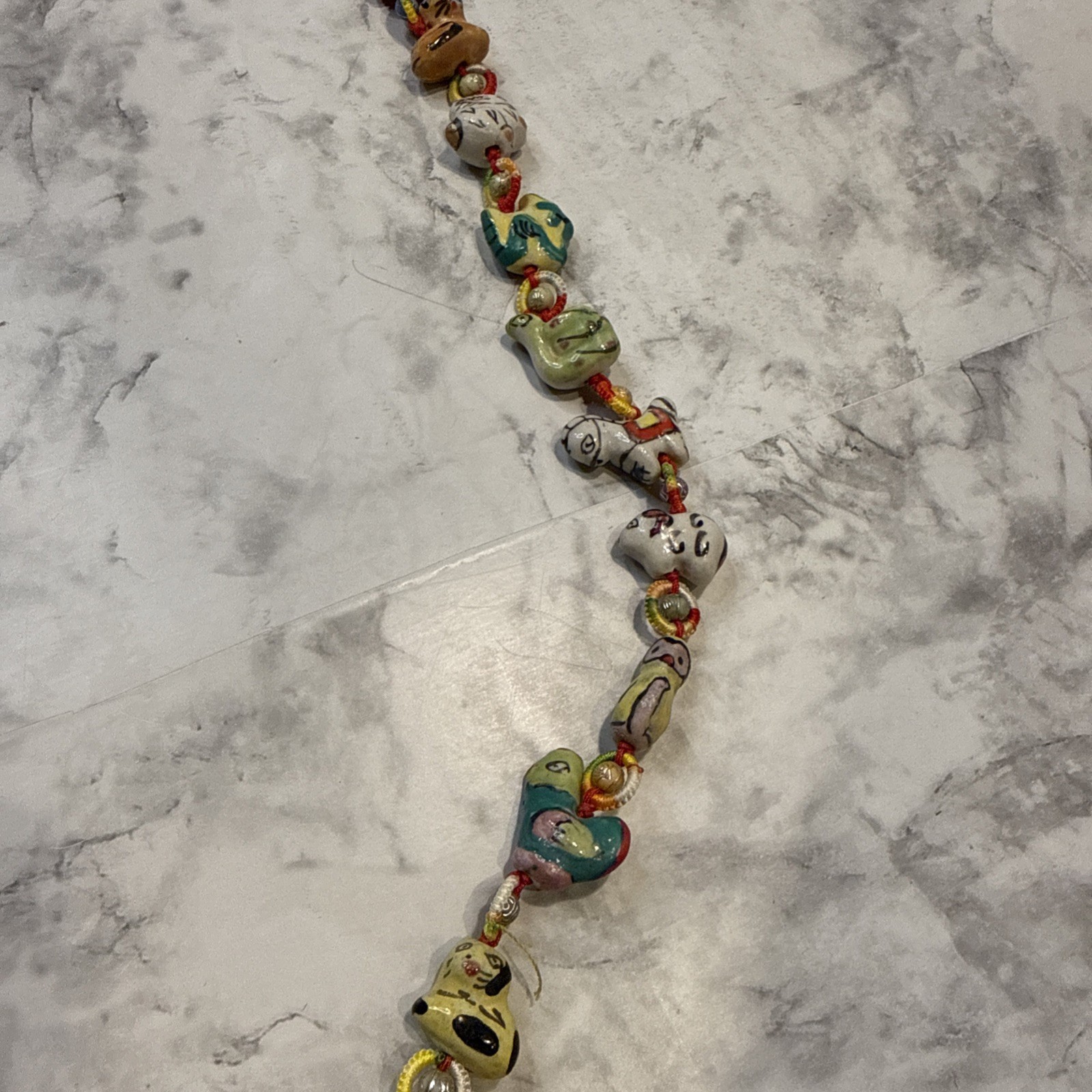 Folk Art Chinese Zodiac Porcelain Hand Painted Animal Garland Tassel 23 Long GUC