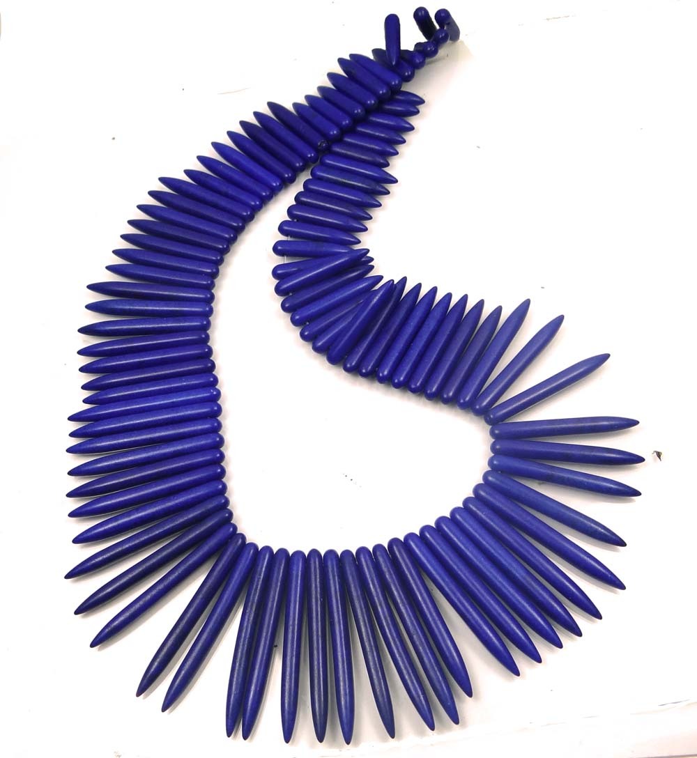 20-48mm Cobalt Blue Turquoise Graduated Spike Beads 18″