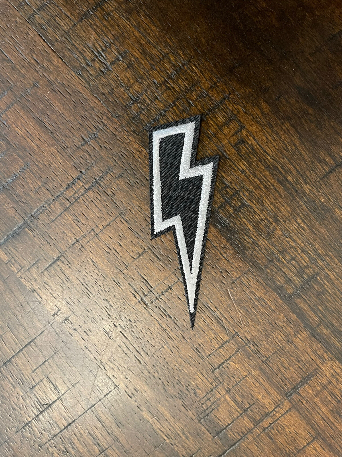 LIGHTNING BOLT IRON ON PATCH 2.25″ Embroidered Applique Black White Electric Zap