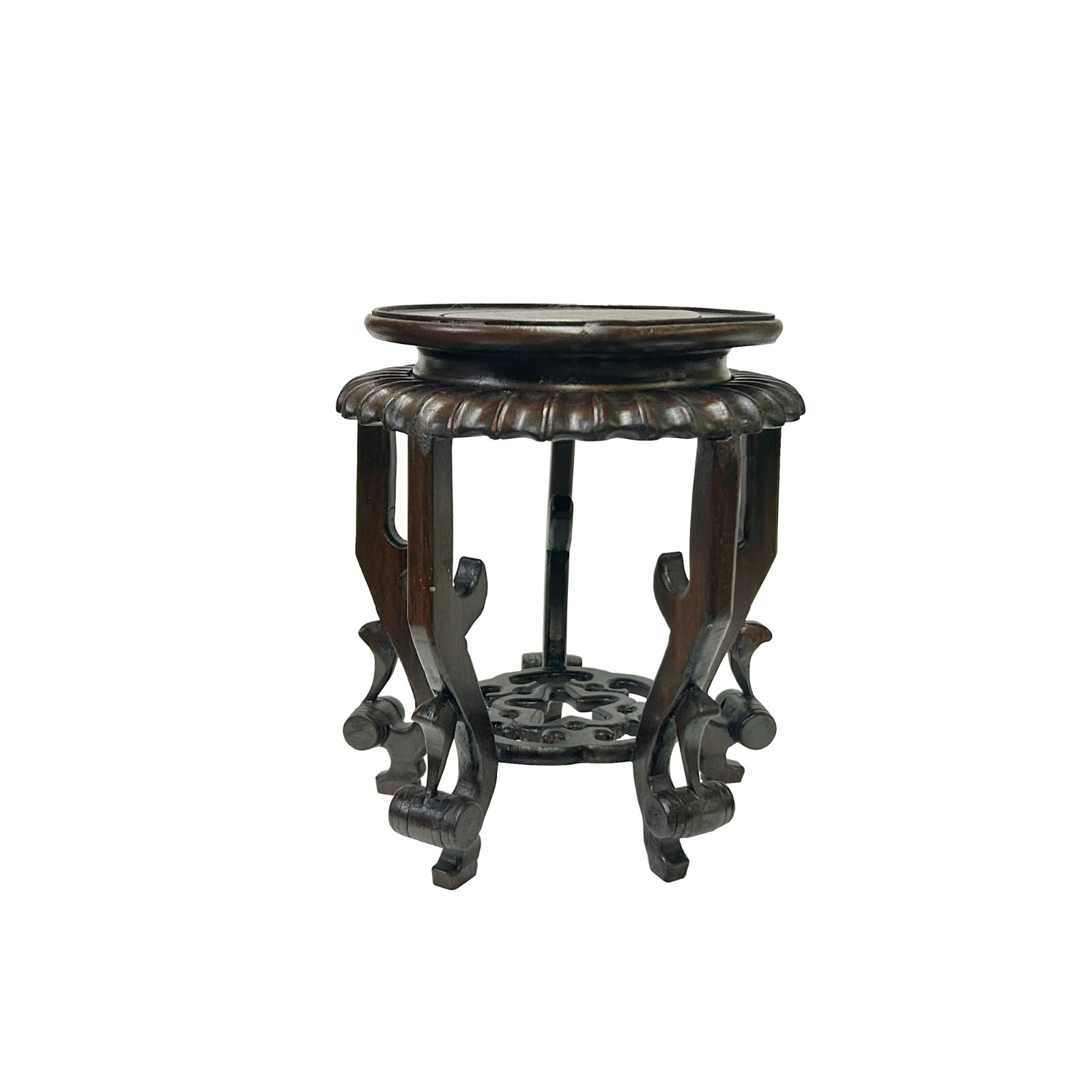 5.75″ Chinese Brown Wood Round Table Top Vase Stand Display Easel ws3736