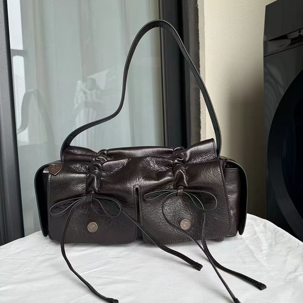 ACNE STUDIOS Multipocket Brown Leather Shoulder Bag New