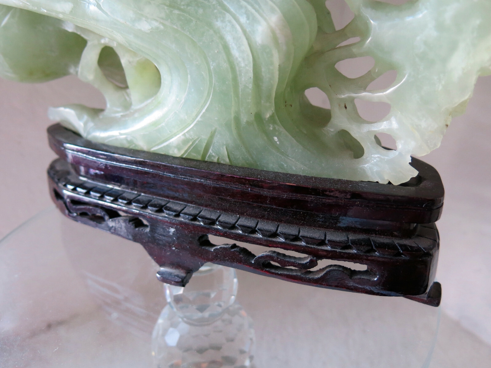 Asian Vintage Jade See Thru, 2 Sided Detail, Lt. Green Cranes & Tree, 11″ x 12″