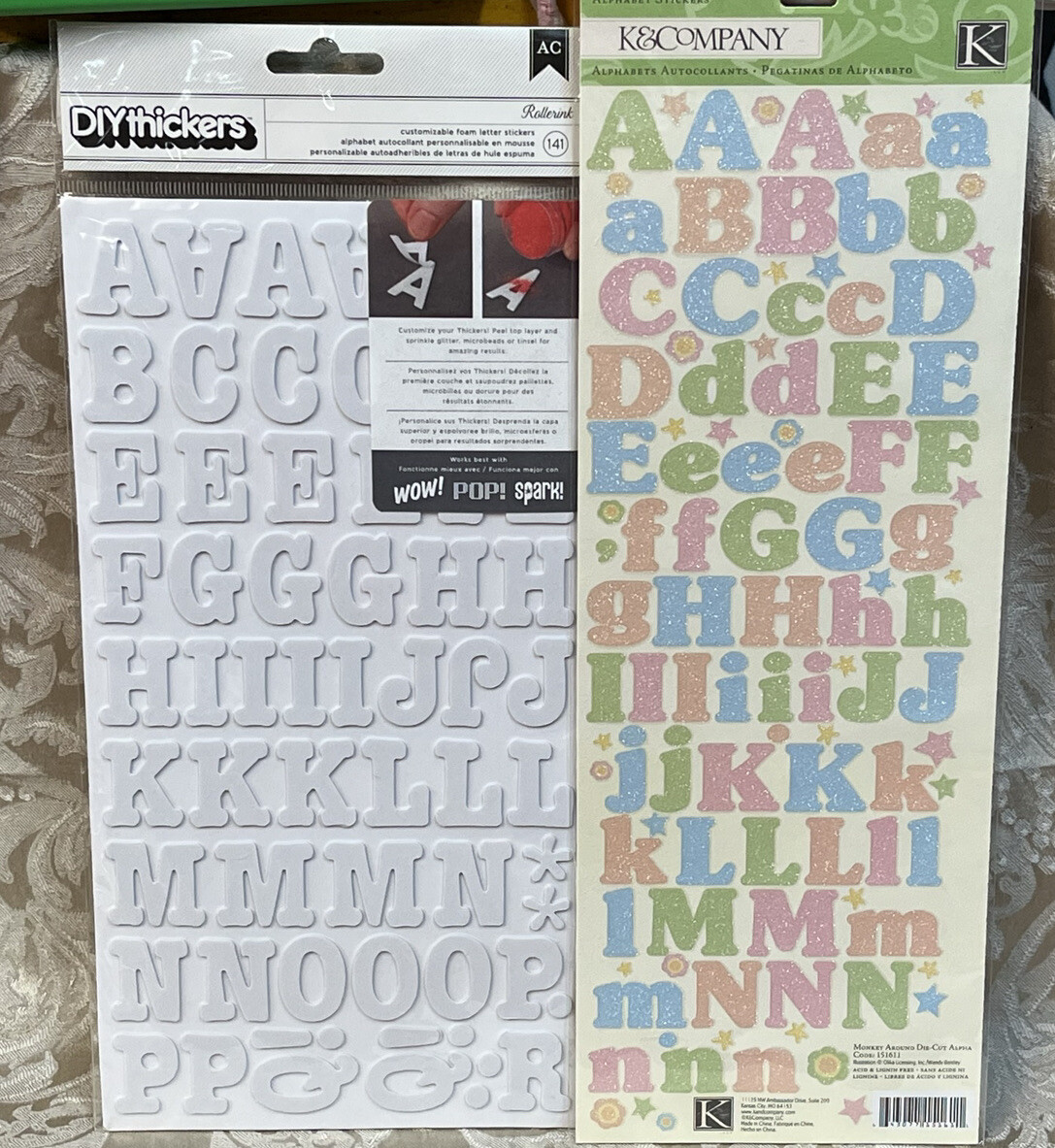 K&Company WHITE & GLITTER ALPHABET LETTERS Scrapbook Craft Sticker Pack Set