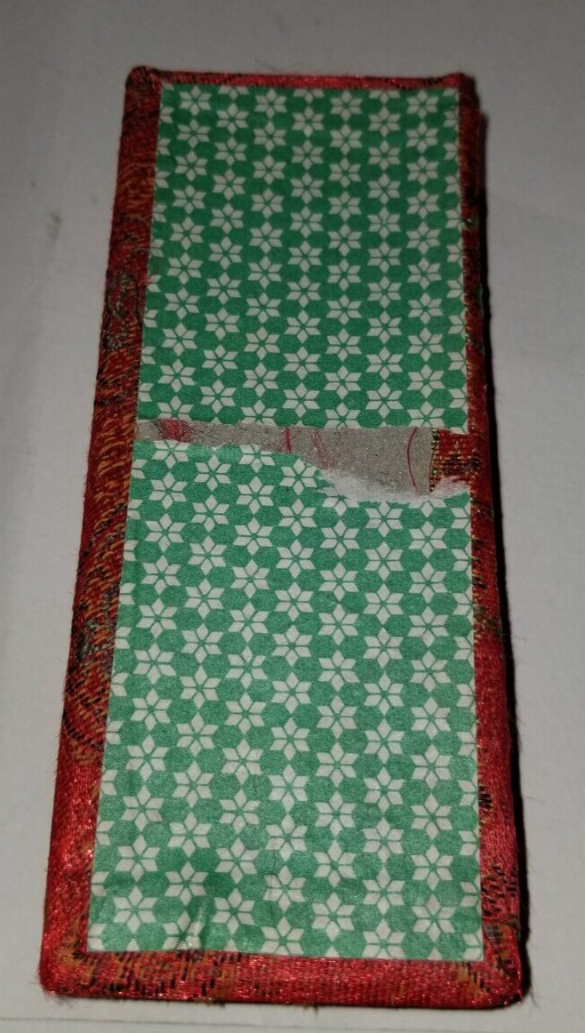Vintage Chinese Brocade Box 8 Hand Painted Bamboo Bookmarks Floral 5x2x1