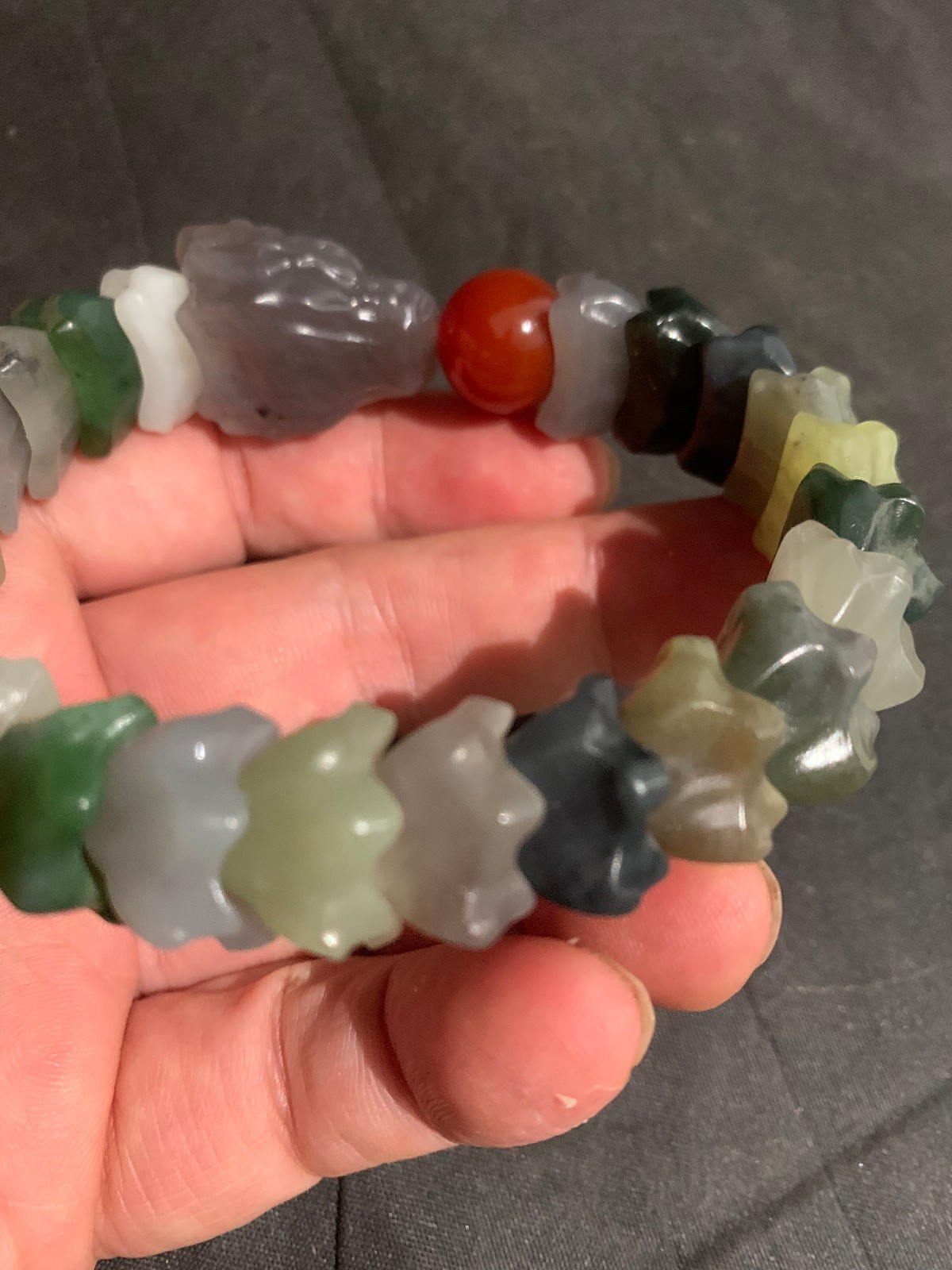 Rare Chinese Natural Multicolored Hetian Jade Hand Carved Beads Dragon Bracelet