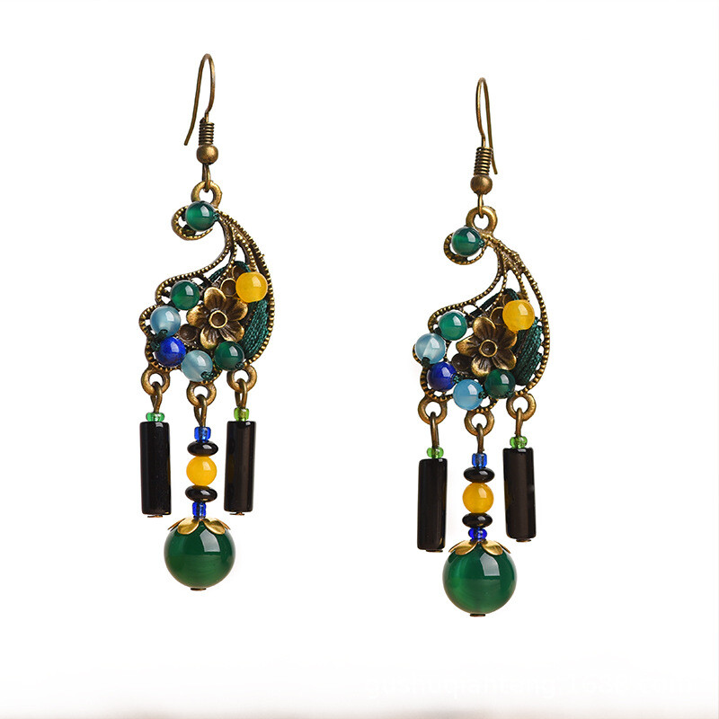 China Agate/Alloy/Jade Line Tibetan Style Exquisite Fashion Earbob Earrings