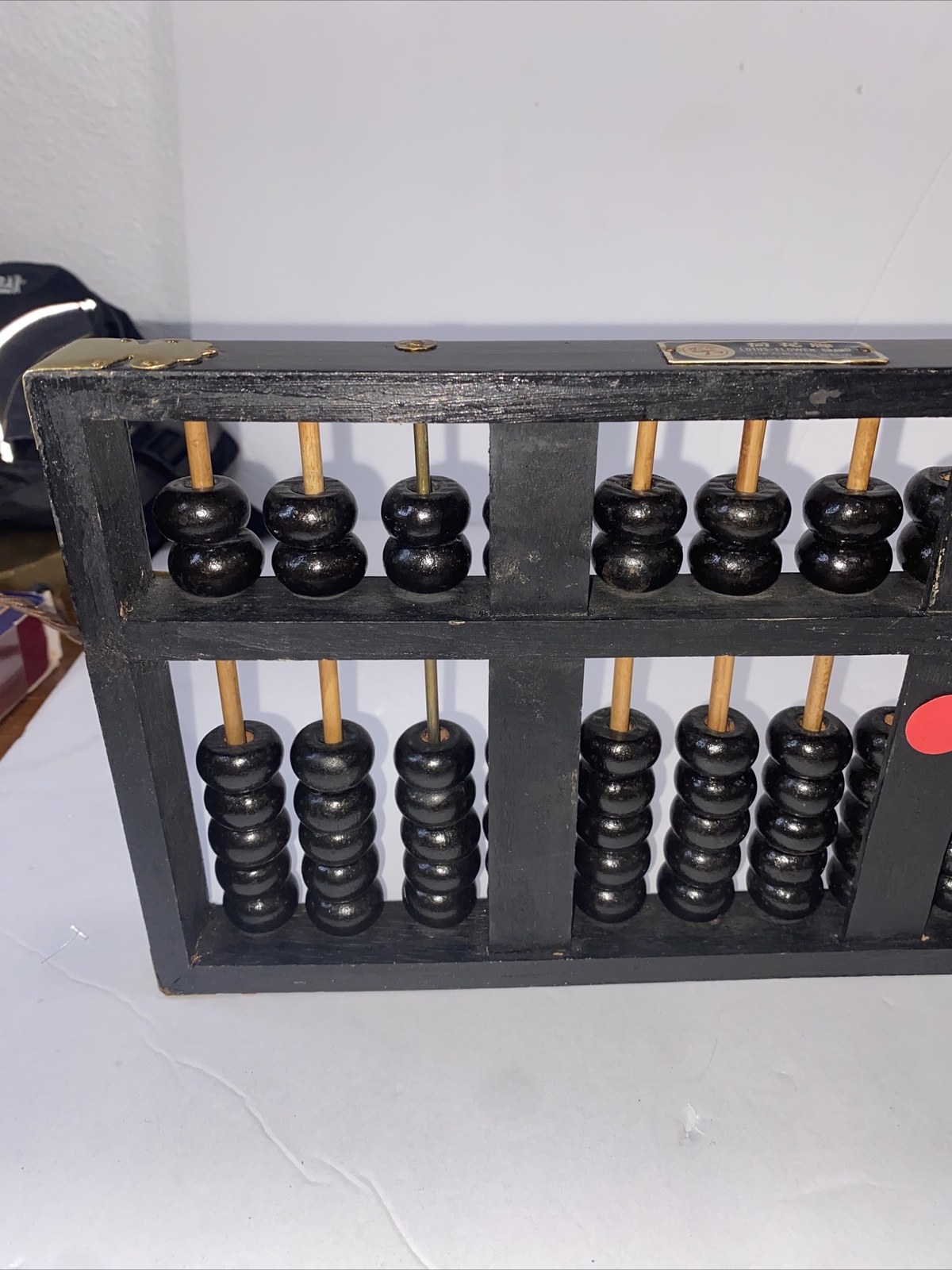Vintage Lotus Flower Brand Abacus 11 Rods 77 Wood Beads Brass Accents