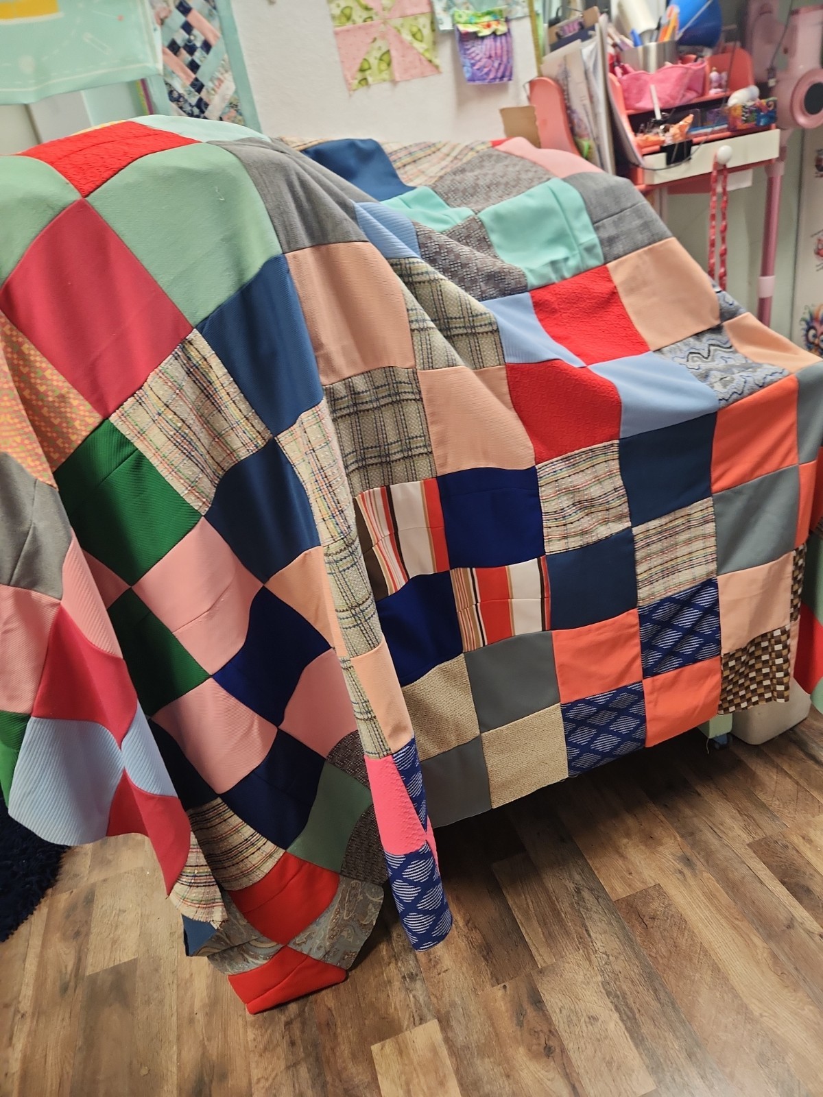 Vintage UNFINISHED Quilt Top 90×82 excellent stitching ready to quilt PROJECT