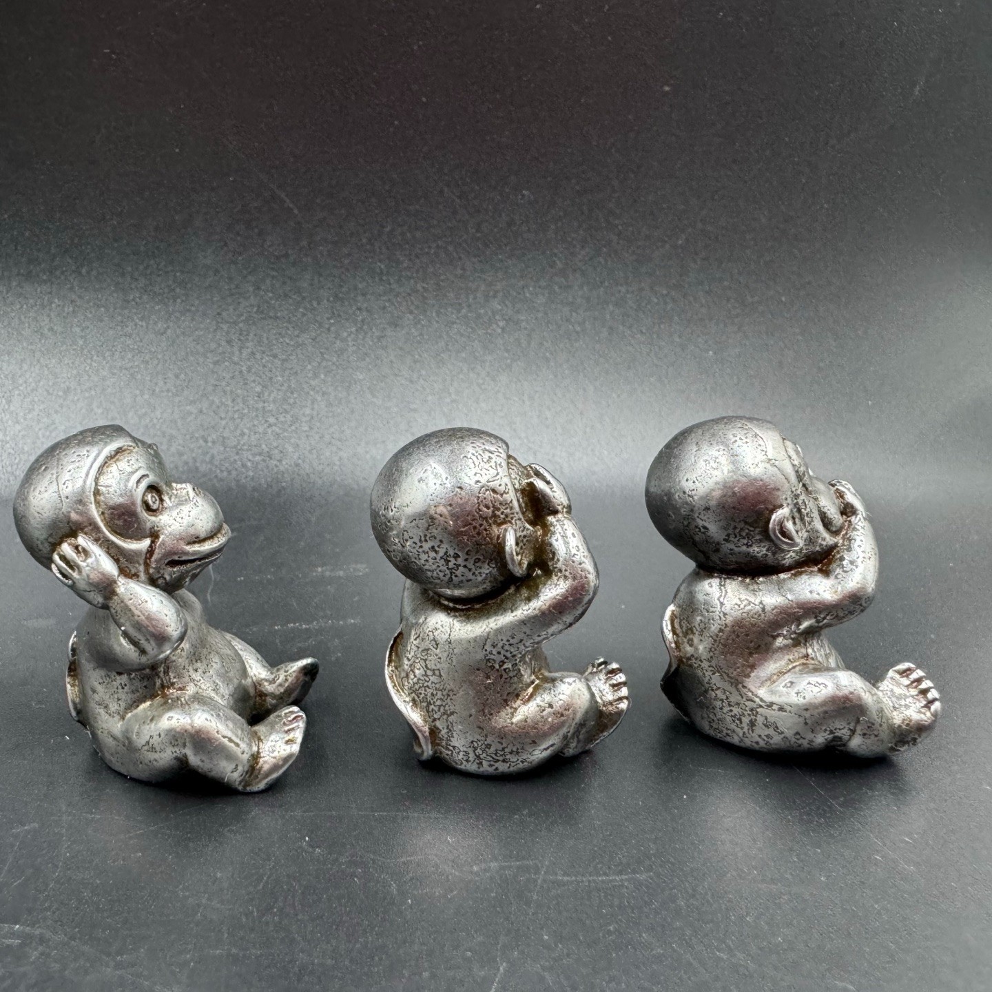 Set of 3 Metal Three Wise Monkeys Mini Statues Hear See Speak No Evil Desk Decor