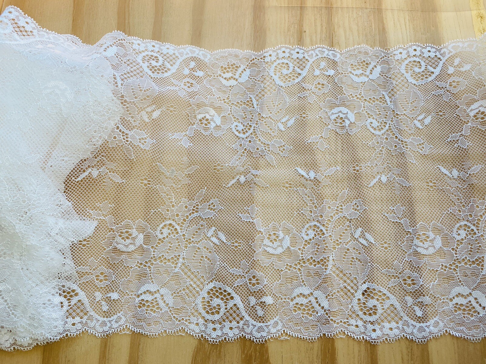 Stretch Snow White French Border Lace Trim for Sewing/Crafts/Lingerie/9” Wide