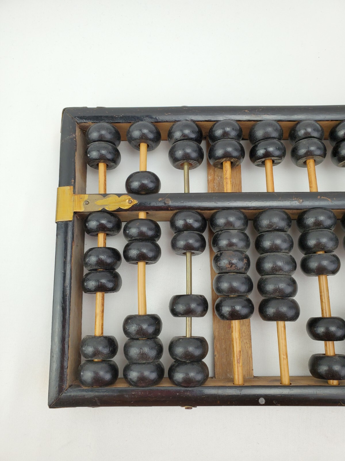 Vtg Abacus Lotus Flower Black Lacquer Wooden Brass 11 Rods 77 Beads Booklet 60s