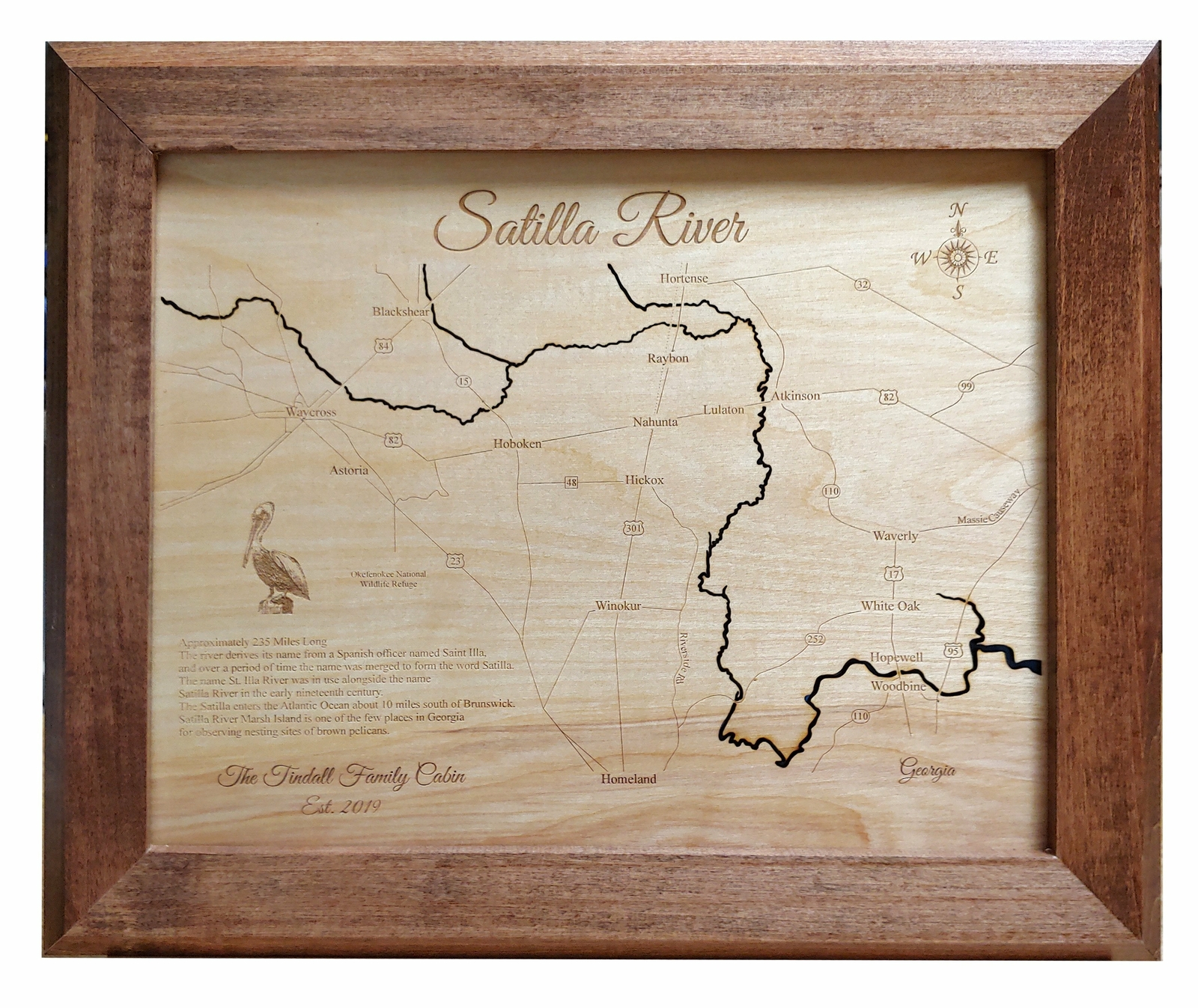 Satilla River, GA – laser cut wood map | Wall Art | Made to Order