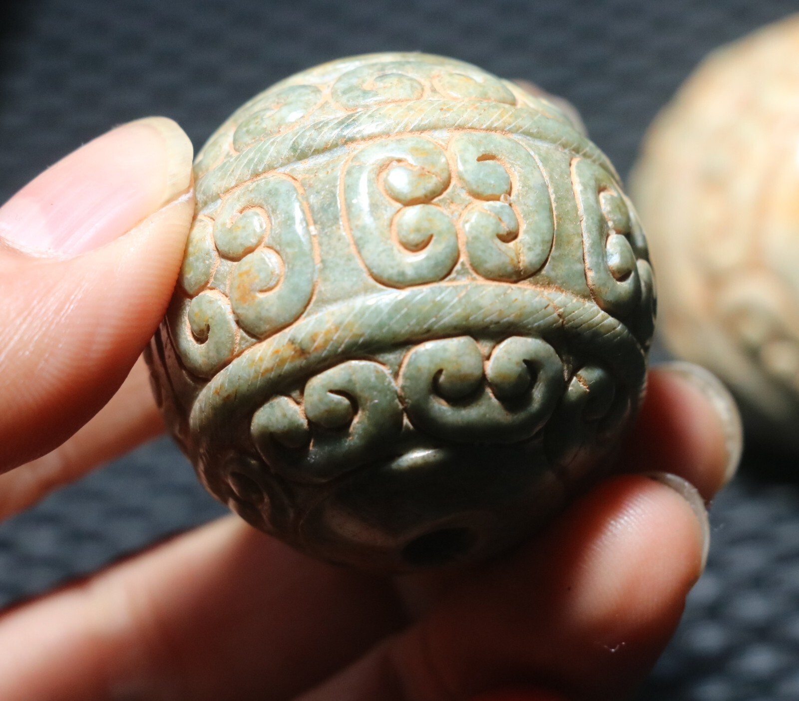 Pair of Chinese Hetian Old JADE Linking Fortune Large Ball Sphere 40MM Amulets