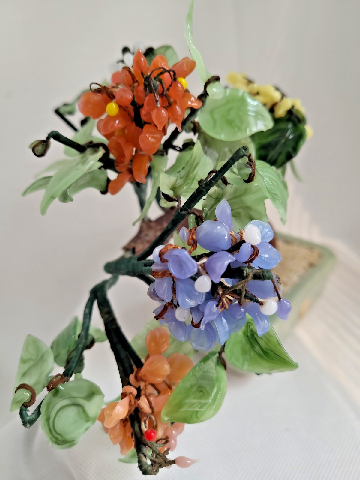 Vintage Floral Bonsai Tree Glass Asian Flowers Japan Pot