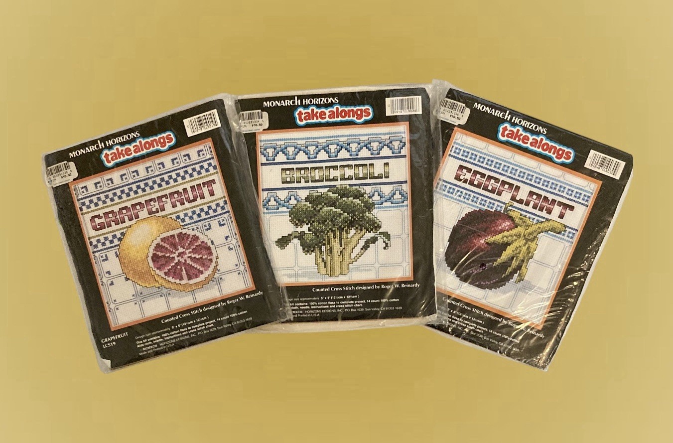 Monarch Horizons Cross Stitch Grapefruit Broccoli Eggplant Kits (3) Take Alongs