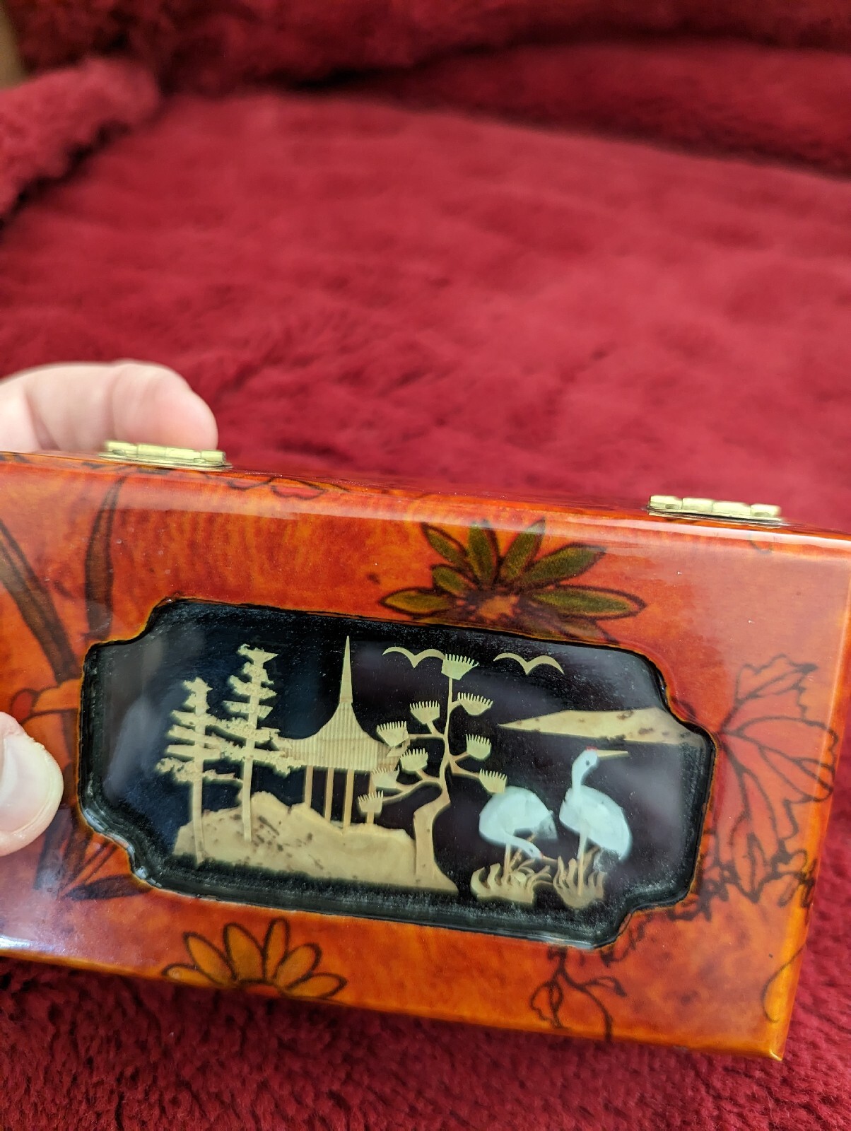 Chinese Lacquer Cork Diorama Wood Box