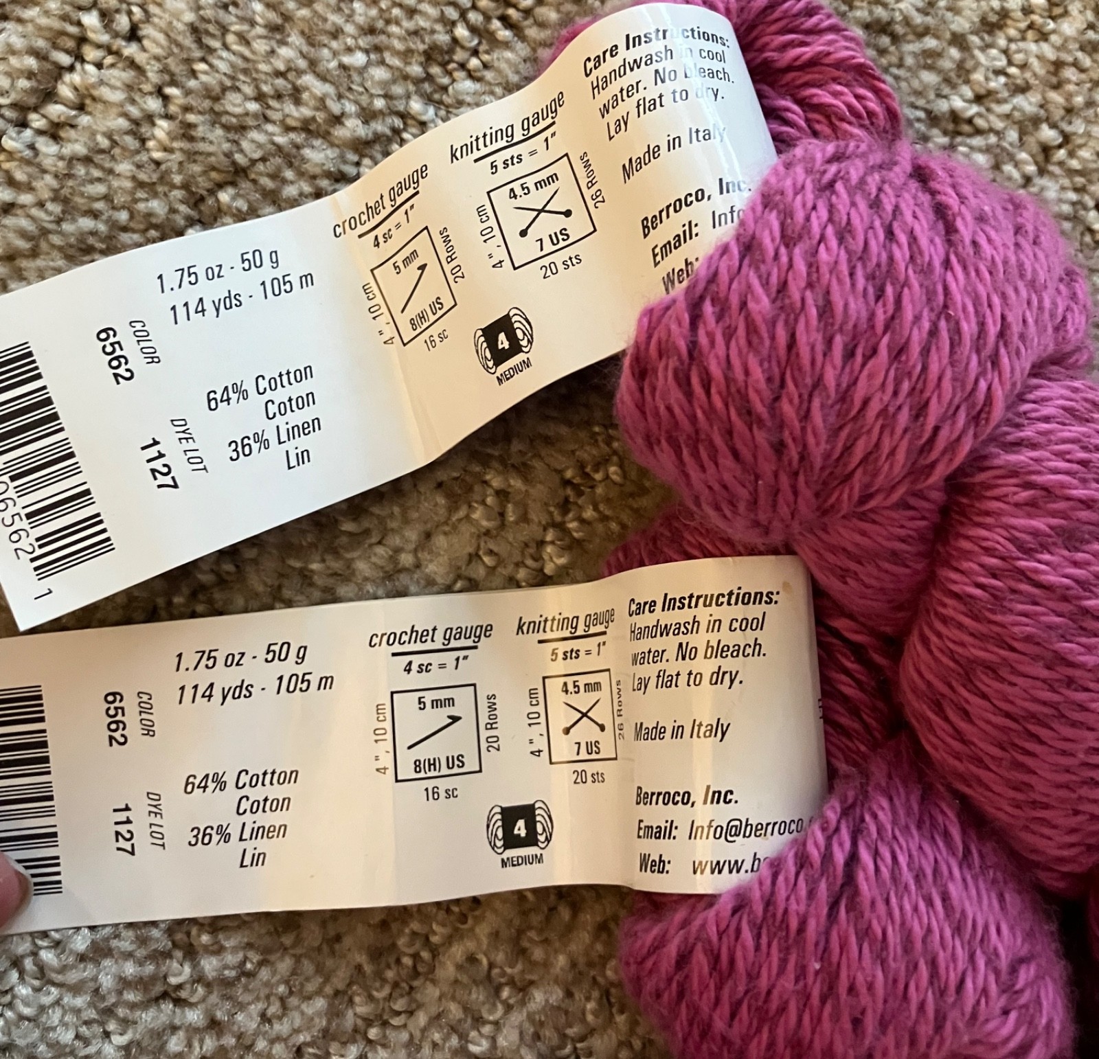 Almost 4 skeins of Berroco Linsey yarn in Purple color 6562 Geranium